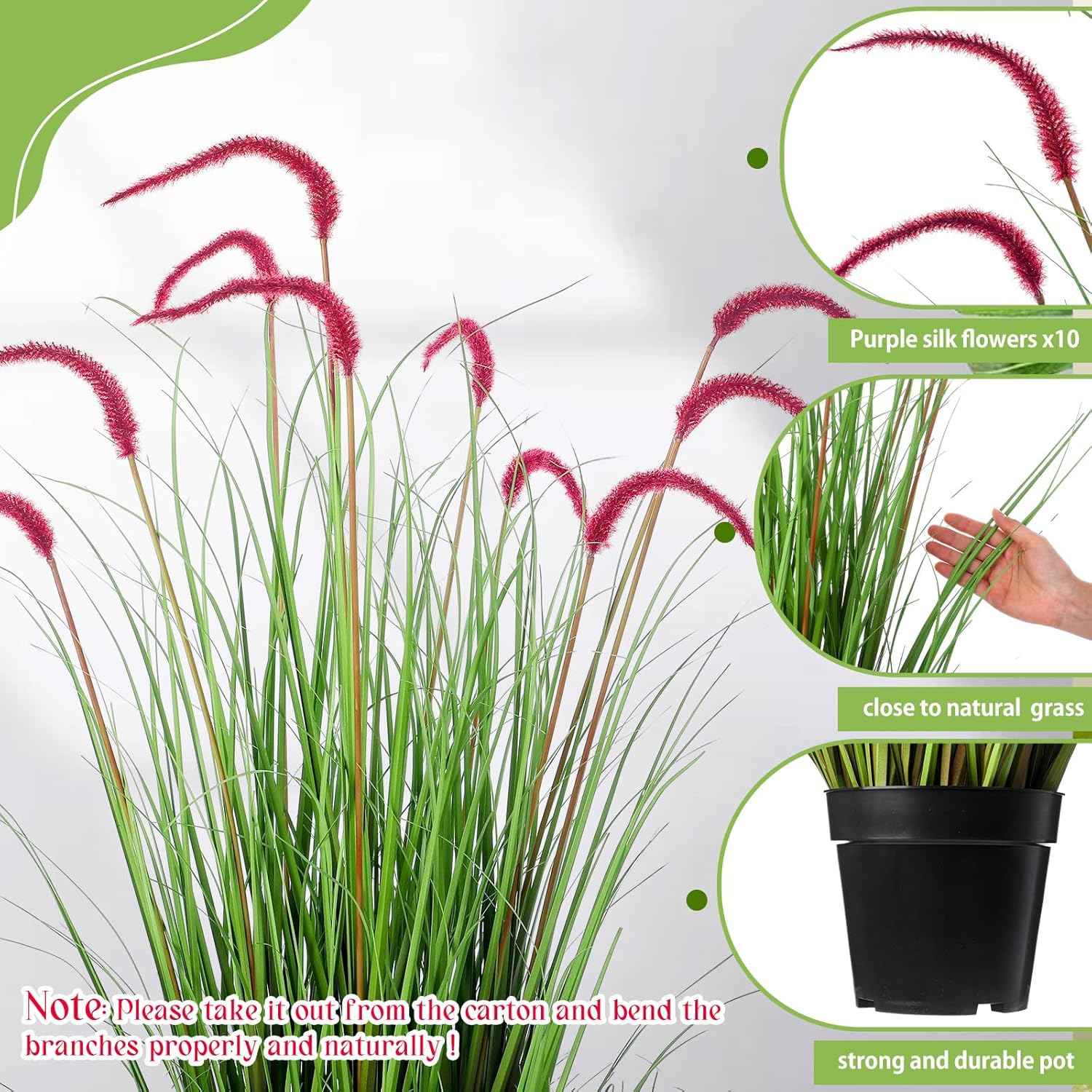 Jexine 2 Piece Artificial Grass Plant Set for Outdoor Use
