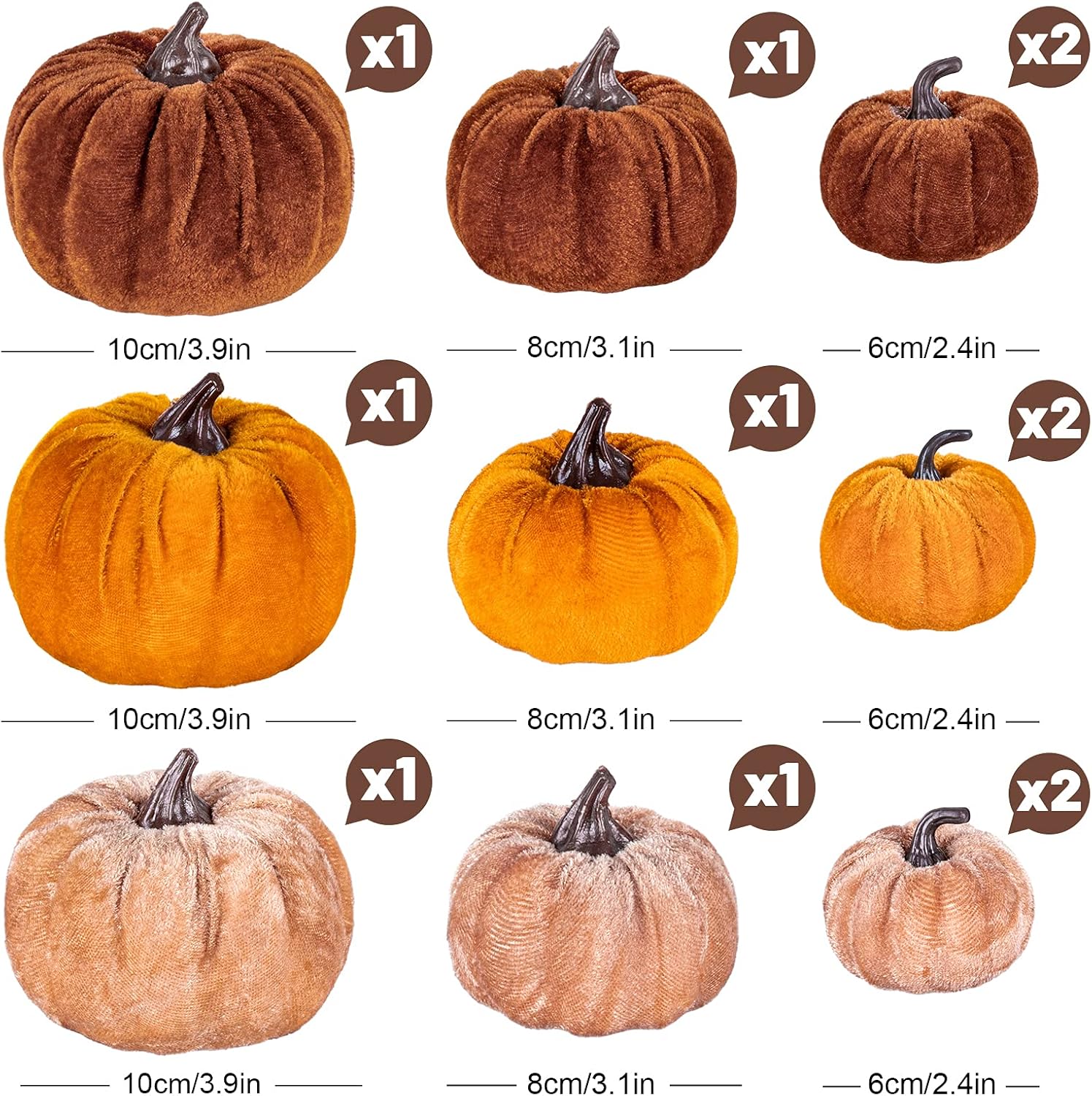 Whaline 12Pcs Fall Artificial Pumpkins 3 Sizes