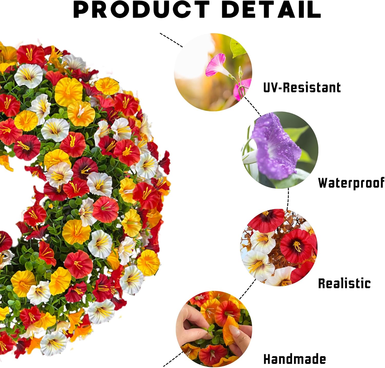 Florielle 20 Inch Fall Wreath with Petunias and Morning Glories