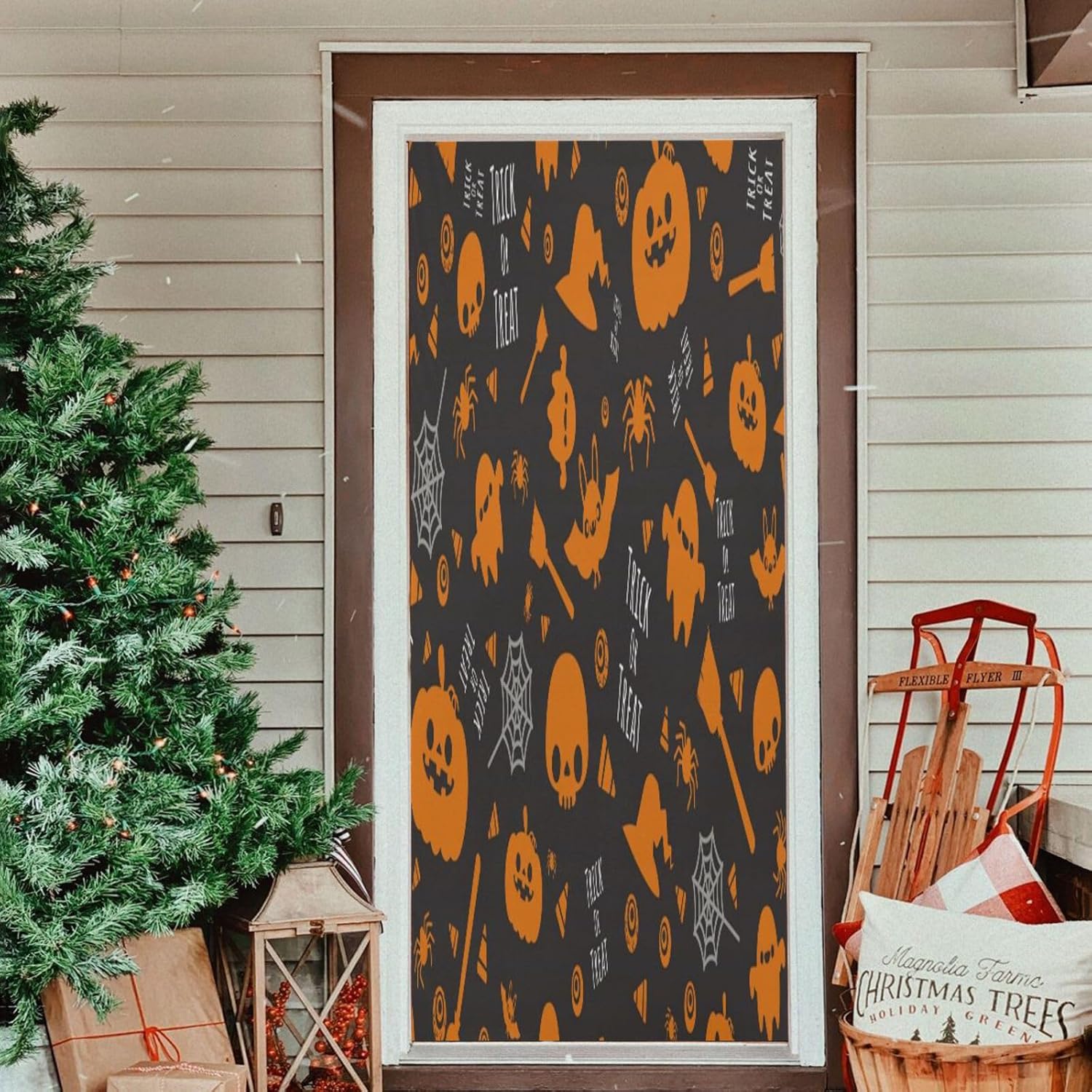 Susiyo Halloween Skull Pumpkin Door Cover 35x79 Inch