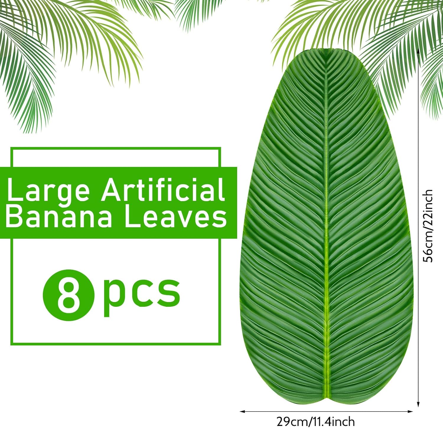 Jexine 8 Pcs Artificial Banana Leaves for Decor