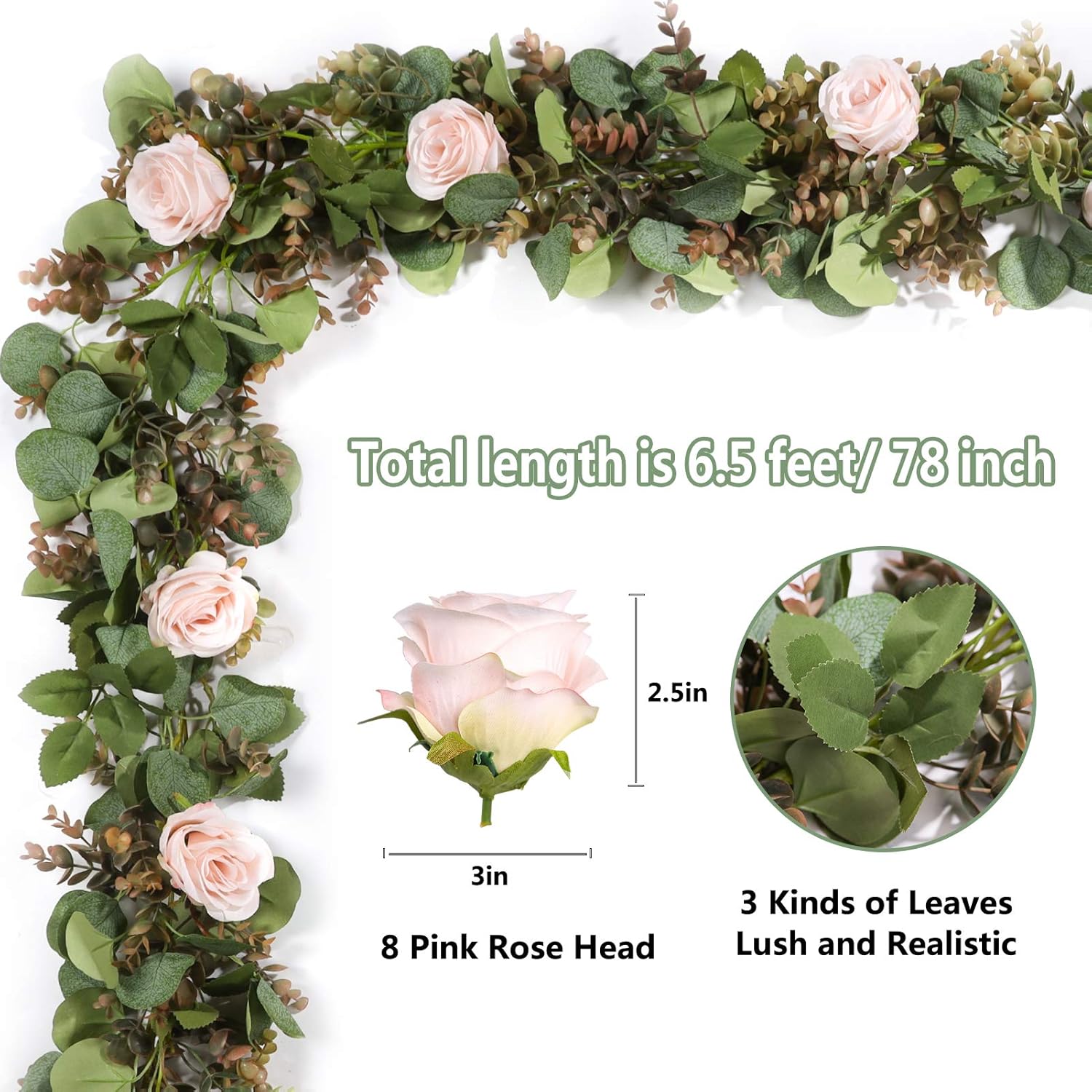 Miracliy Eucalyptus Garland with Flowers 65ft