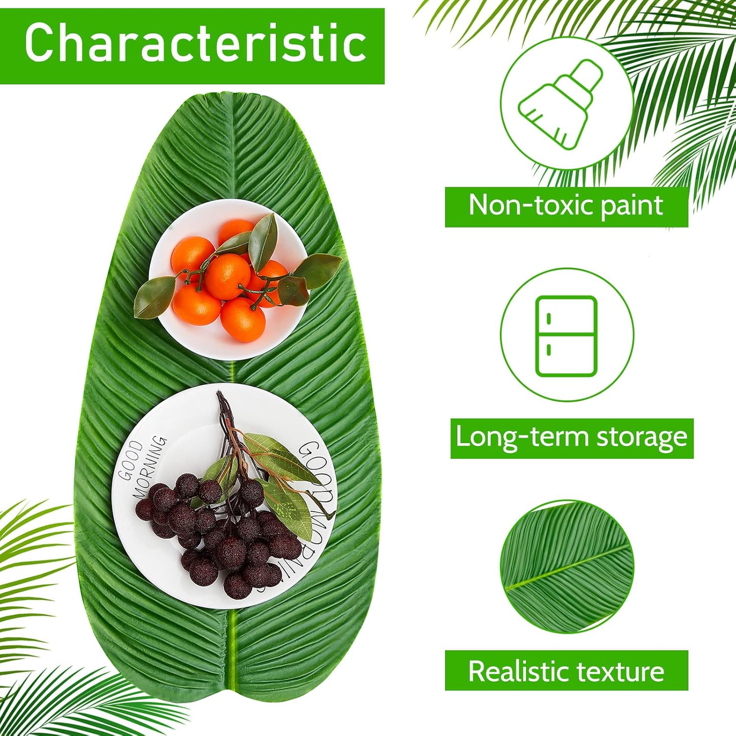 Jexine 8 Pcs Artificial Banana Leaves for Decor