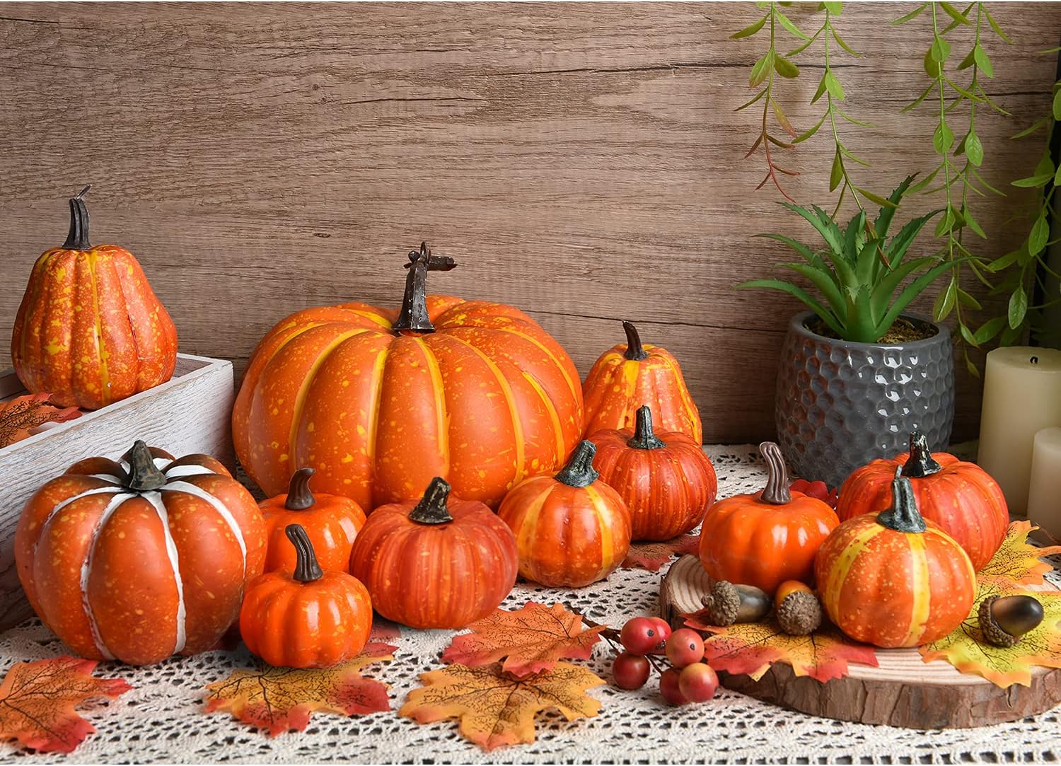 DearHouse 12Pcs Artificial Pumpkin Set for Autumn Decor