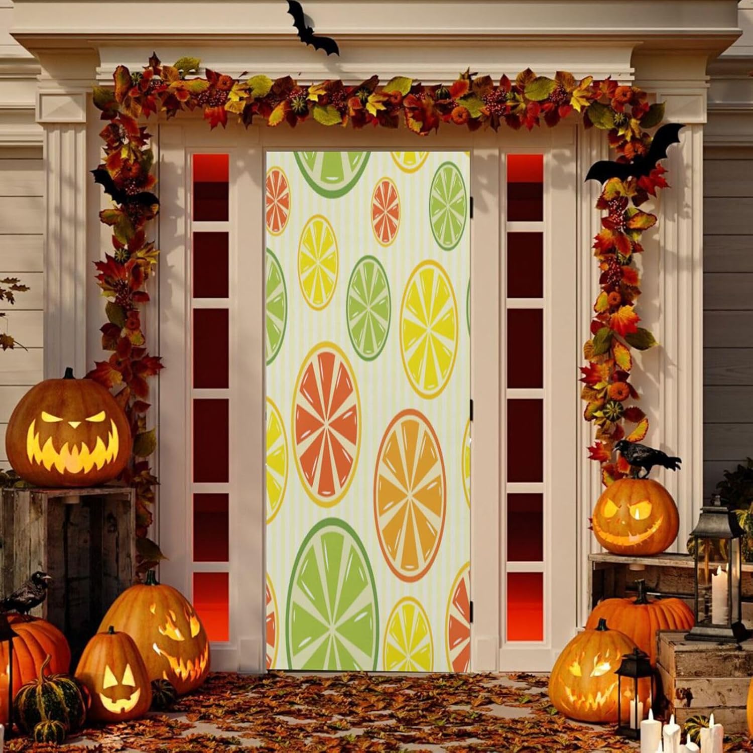 Susiyo Yellow Lemon Orange Door Cover Fabric Decor