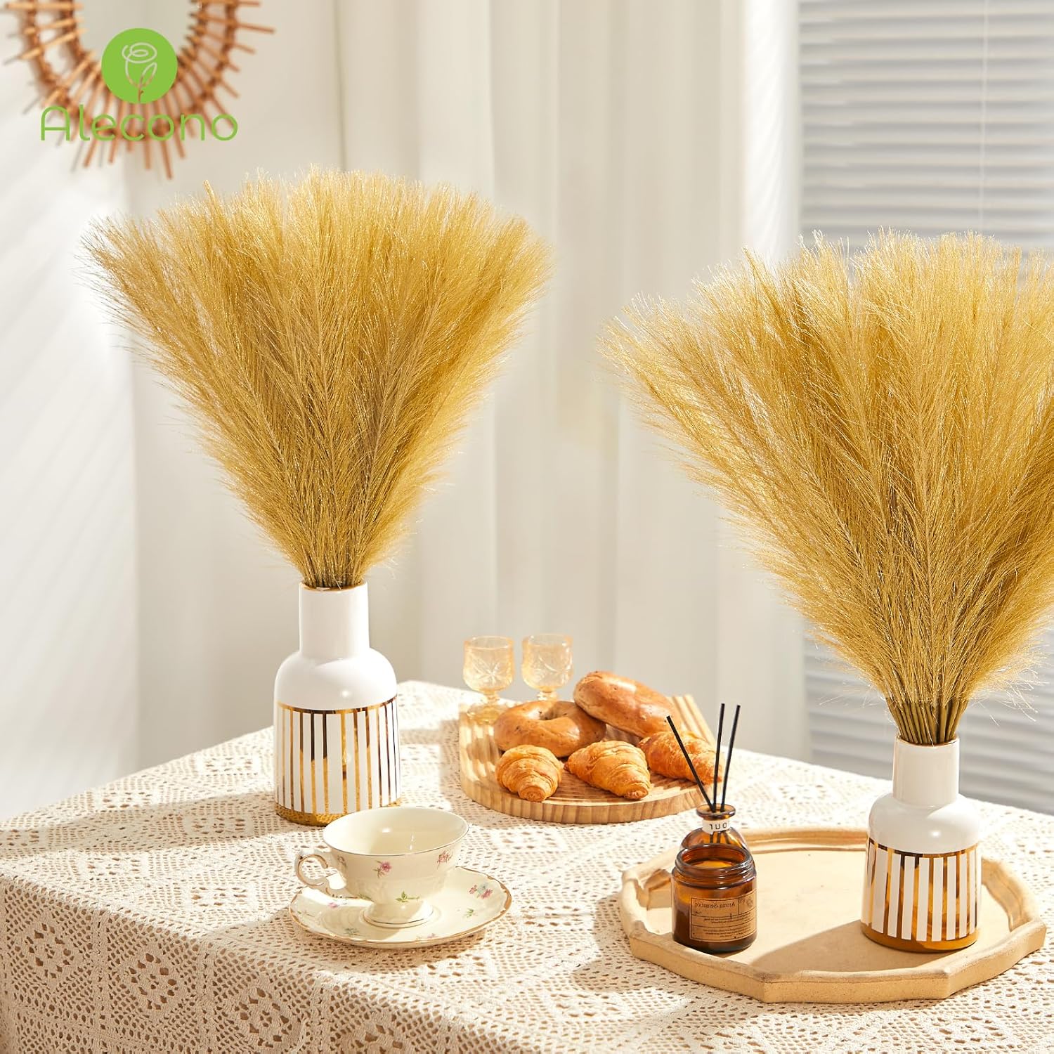 Alecono Gold Faux Pampas Grass 17 Inch Decor