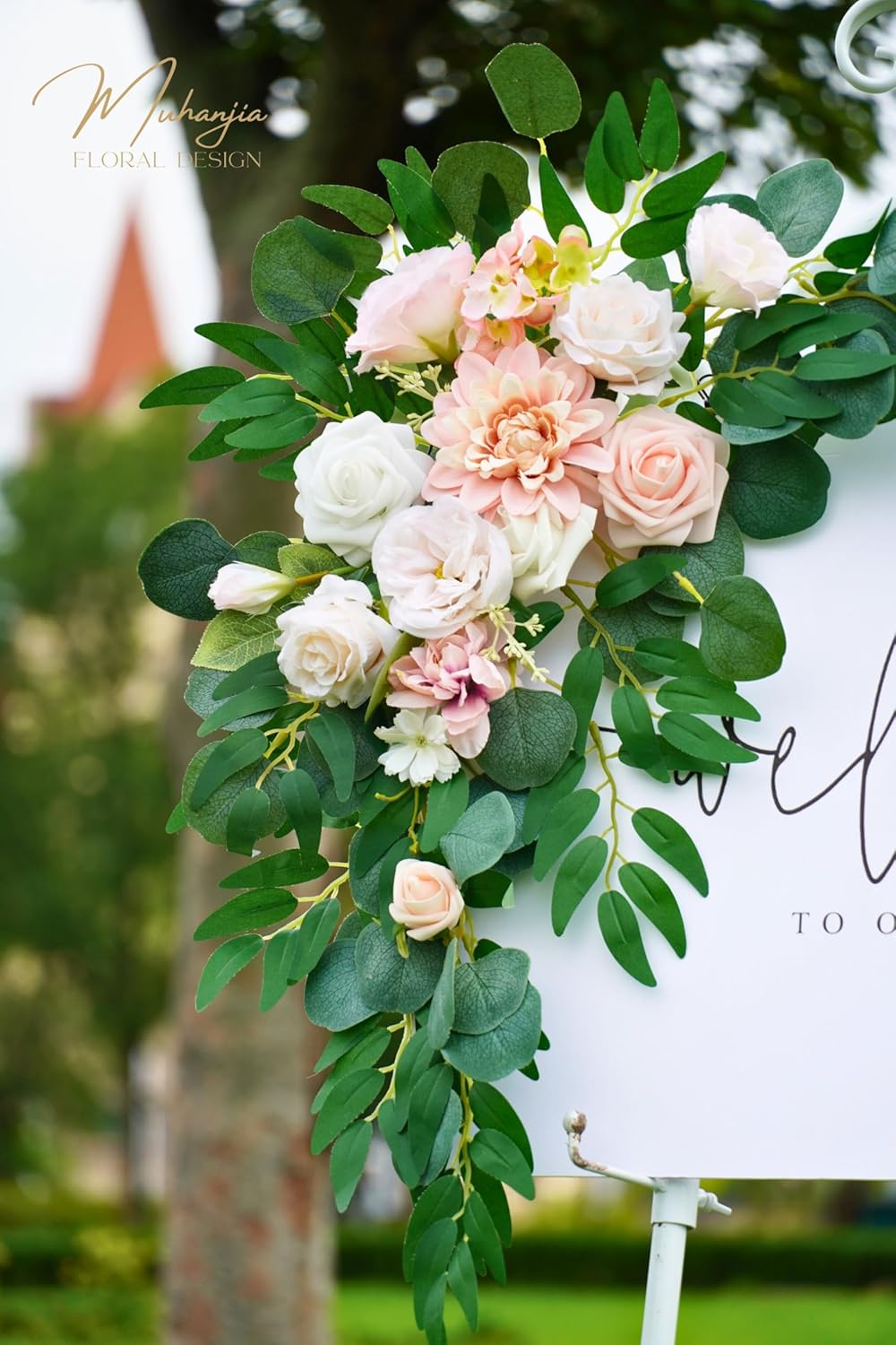 Wedding Sign Faux Flower Swag Pack of 2 Pink Decor
