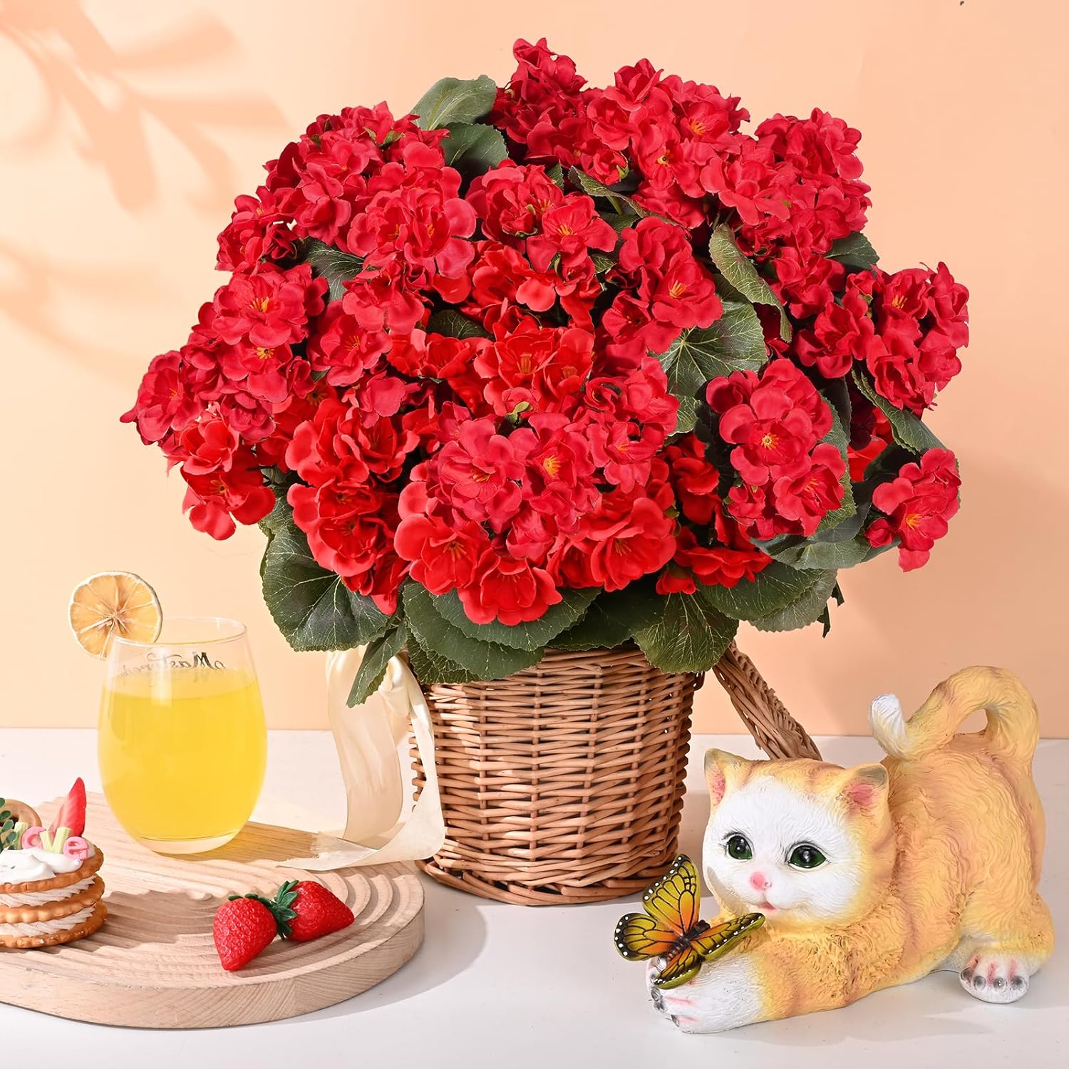 Waipfaru 8Pcs Artificial Geraniums for Outdoor Decor