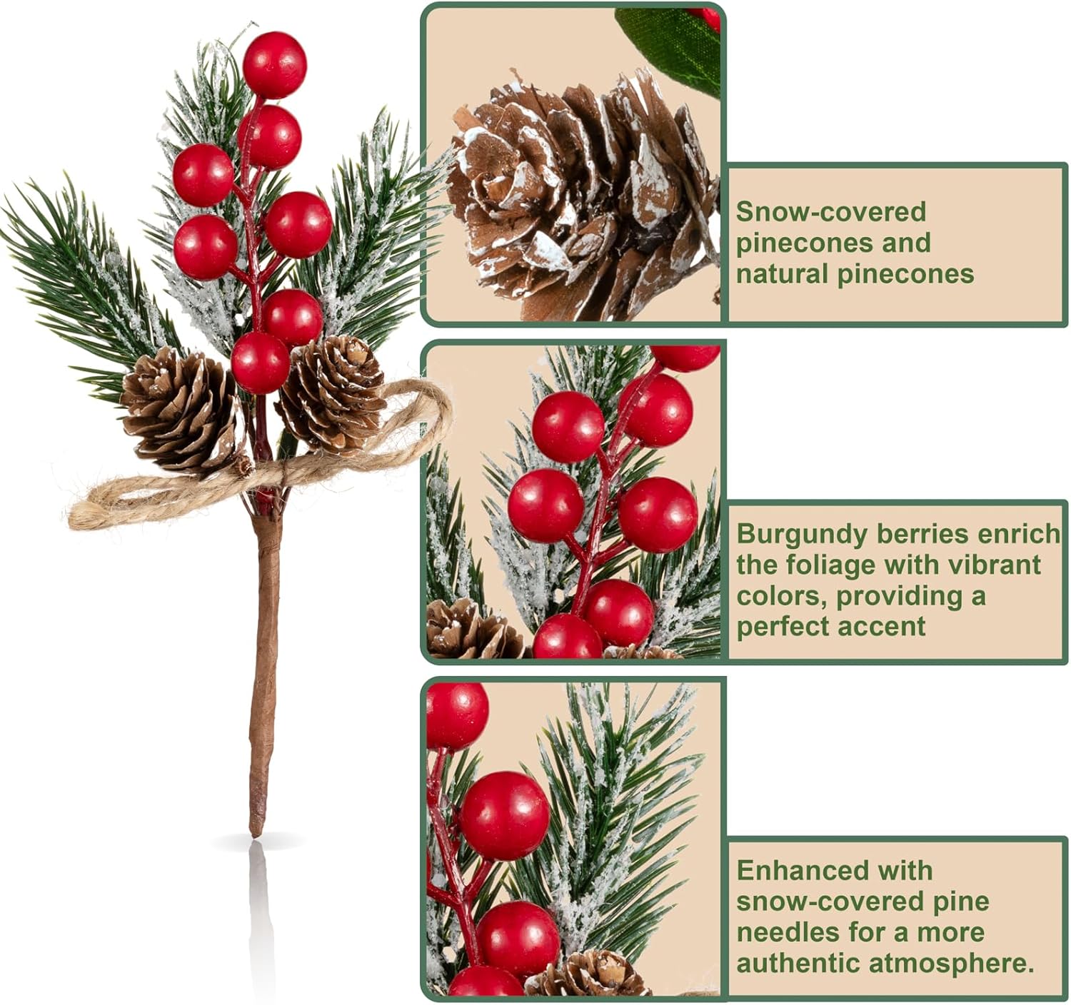 Crafare 15 Pack Christmas Berry Picks Assorted Sizes