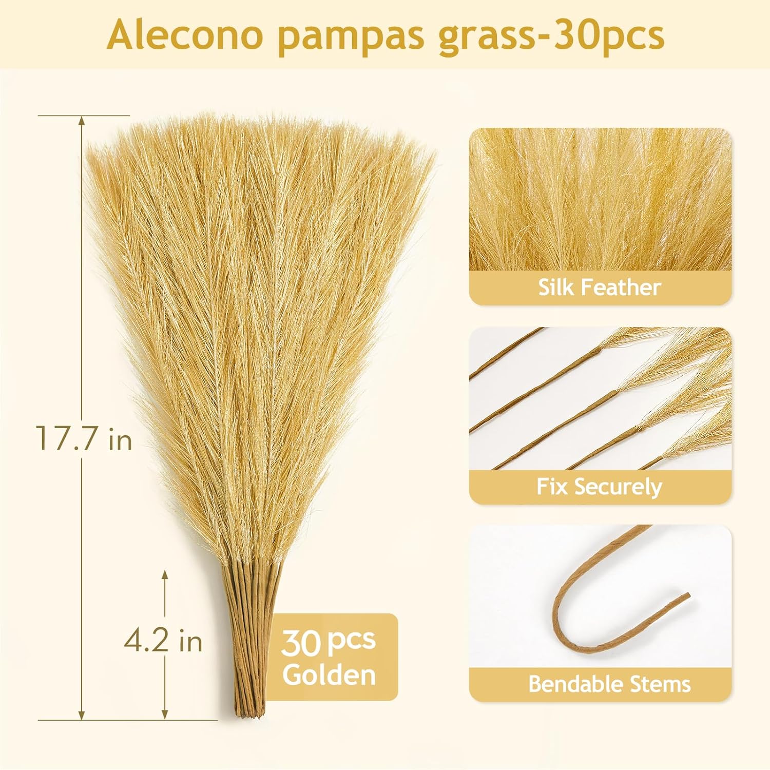 Alecono Gold Faux Pampas Grass 17 Inch Decor