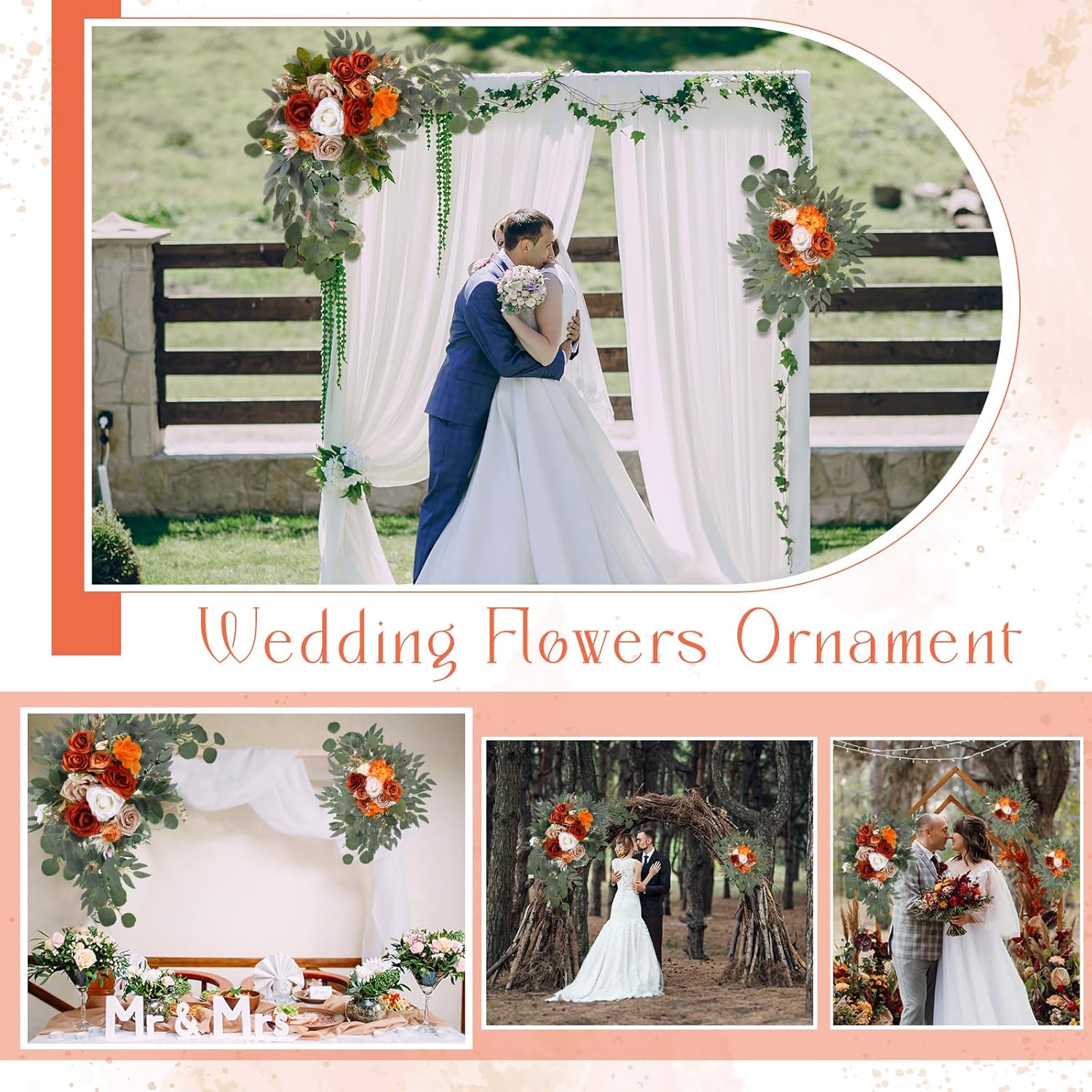 Hotop Honey Orange Gradient Artificial Flower Arch Set of 4