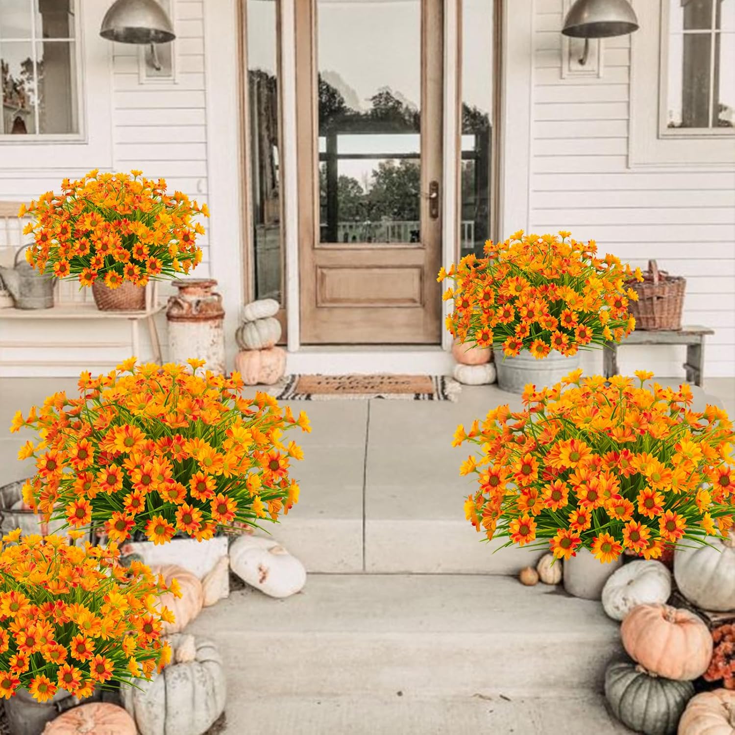 12 Bundles Artificial Fall Flowers Orange Daisy Mums