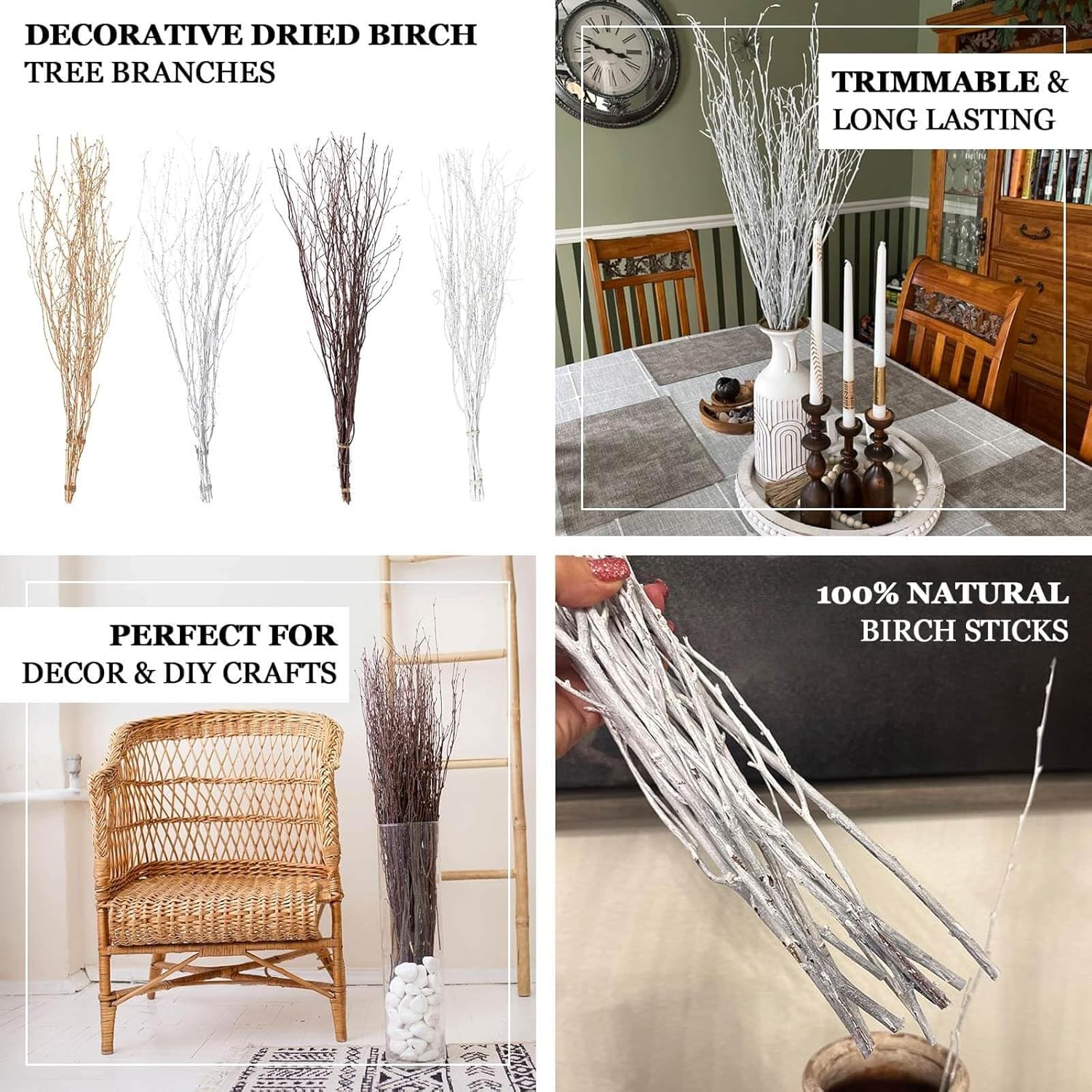 Efavormart 6 Pack Metallic Gold Birch Branches 46 Inch Vase Fillers