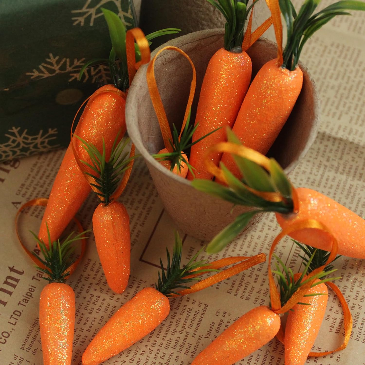 12Pcs Premium Foam Glitter Carrots for Easter Decoration