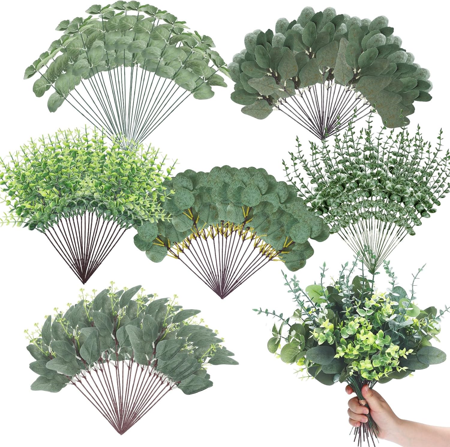 Ceenna 300 Pcs 6 Kinds Artificial Eucalyptus Greenery Bundle