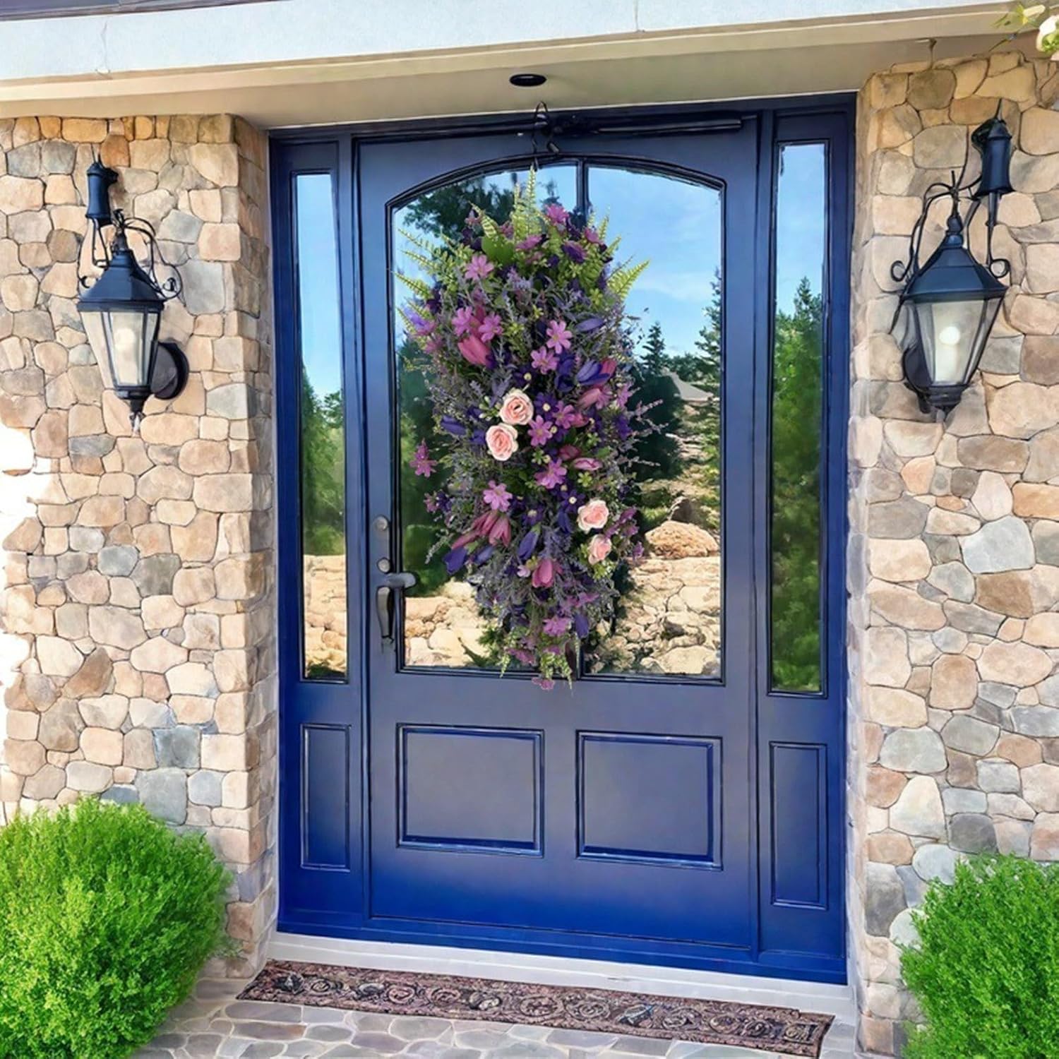 HELLORSO Artificial Purple Lavender Teardrop Door Decor
