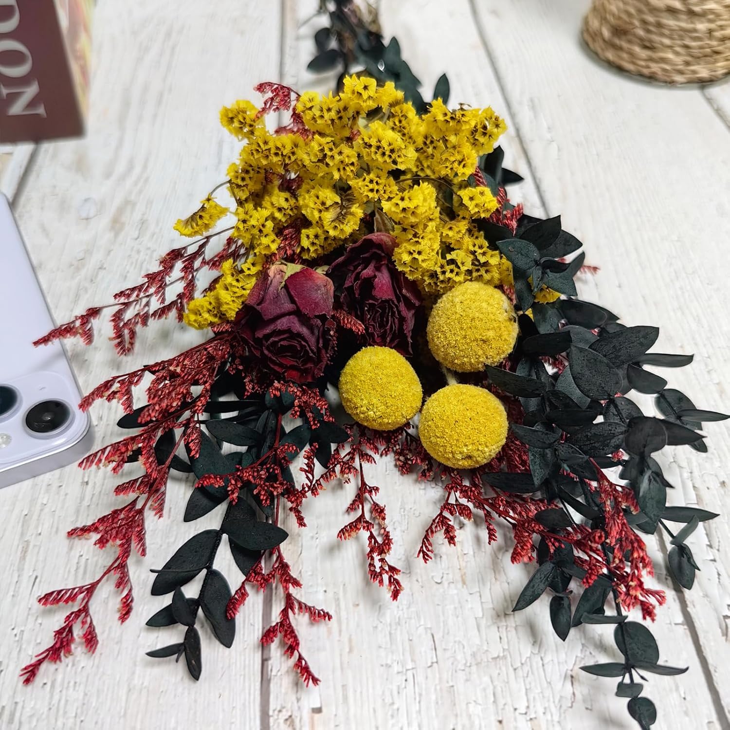 LBREVOGA Dried Flower Bouquet - 15 Inches Red Design