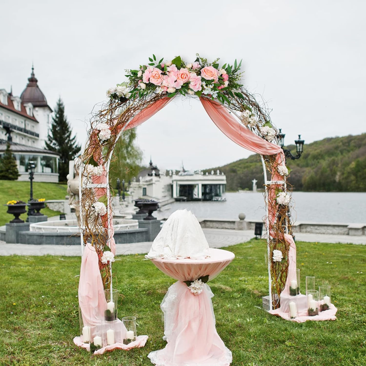 Artificial Rose Wedding Arch Decor Pink Floral Swag