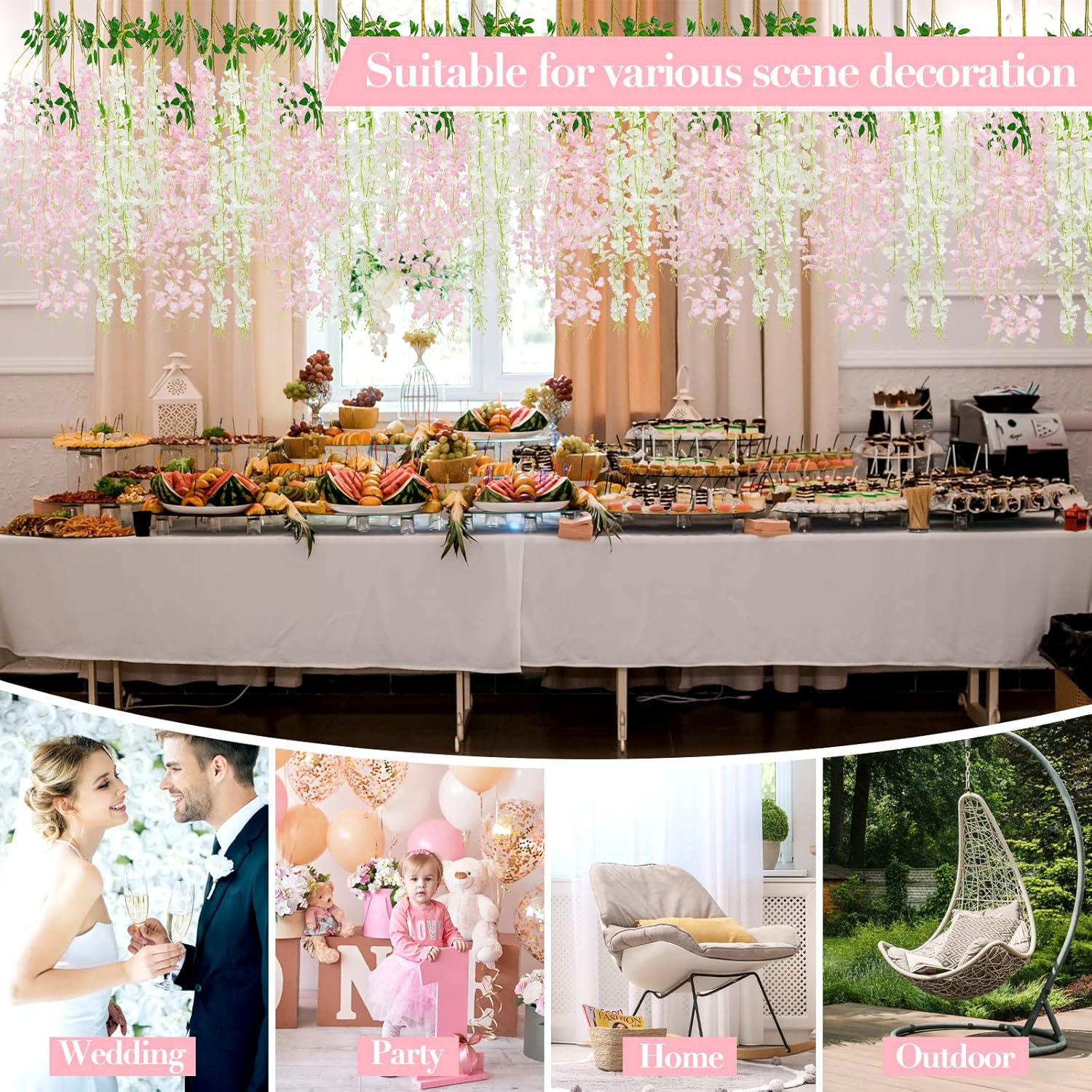 Giegxin 120 Pcs Artificial Wisteria Hanging Garland