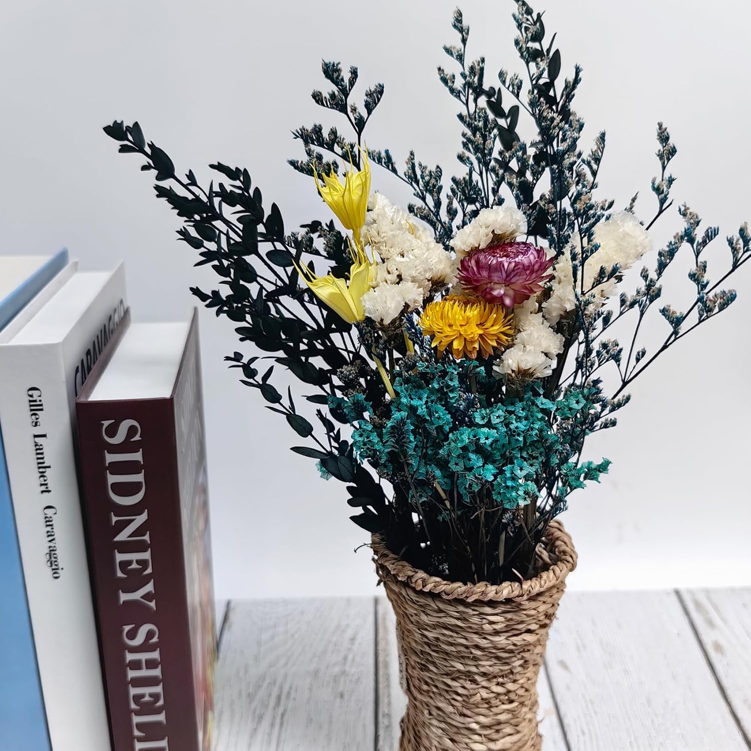 LBREVOGA Dried Flower Bouquet - 15 Inches Blue Design