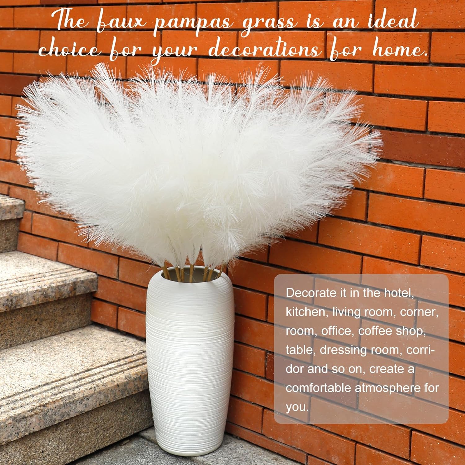Ouddy Decor 8 Pcs Faux Pampas Grass Ivory