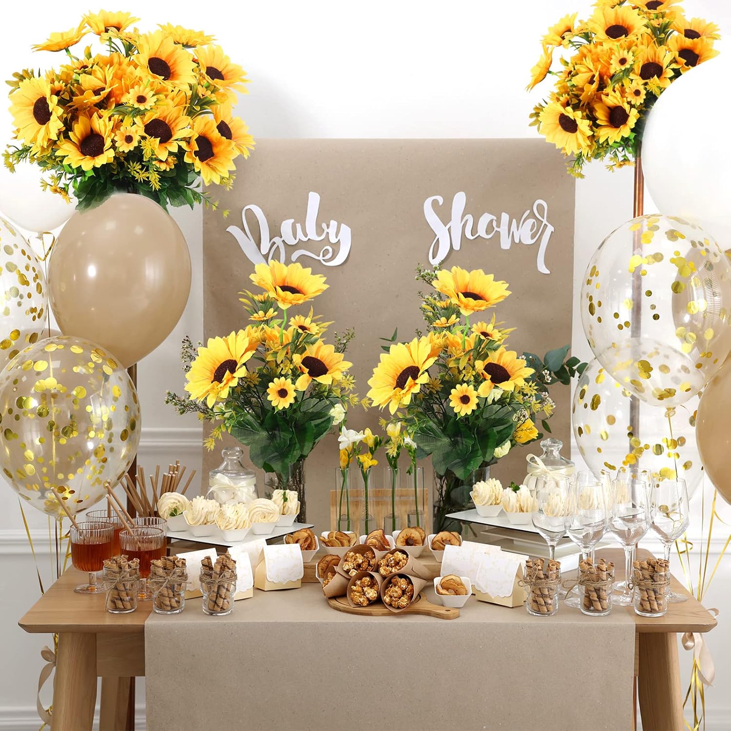 Jexine 16 Pack Artificial Sunflower Bouquets with Stems