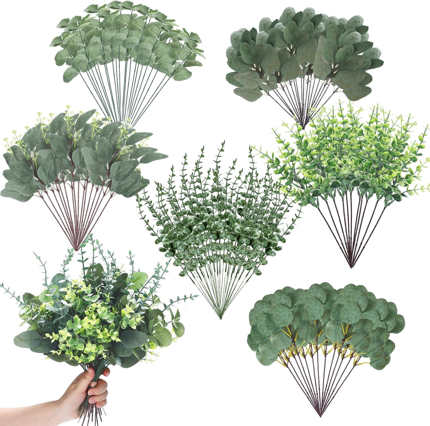 Ceenna 120 Pcs 6 Kinds Artificial Eucalyptus Greenery Set