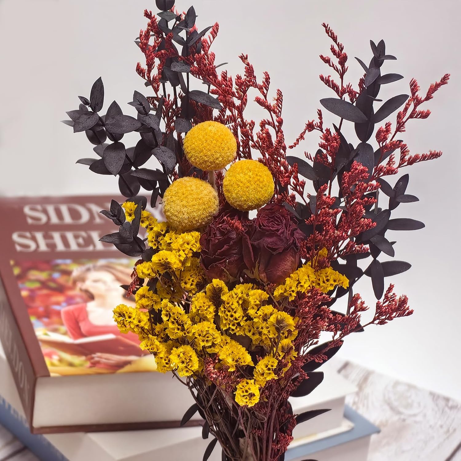 LBREVOGA Dried Flower Bouquet - 15 Inches Red Design