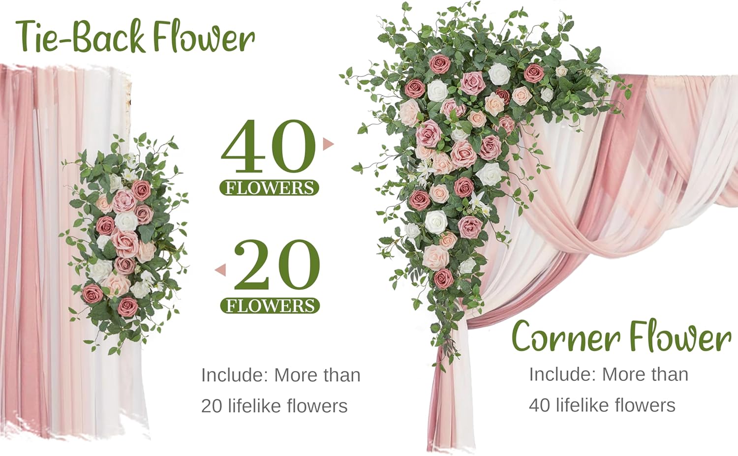 WEDFLOR Wedding Arch Flowers with Drapes Kit Pack of 5