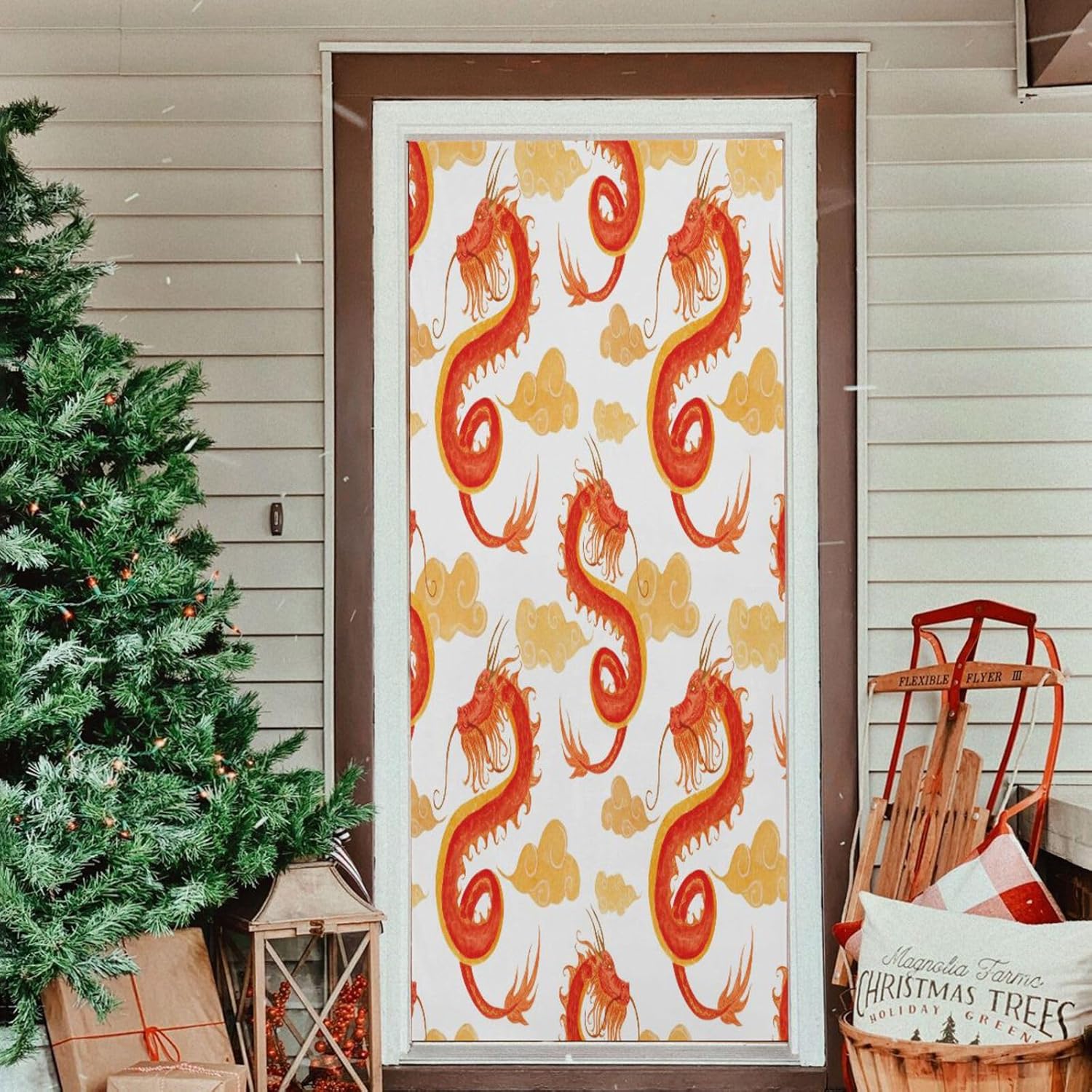 Susiyo Red Chinese Dragon Halloween Door Cover