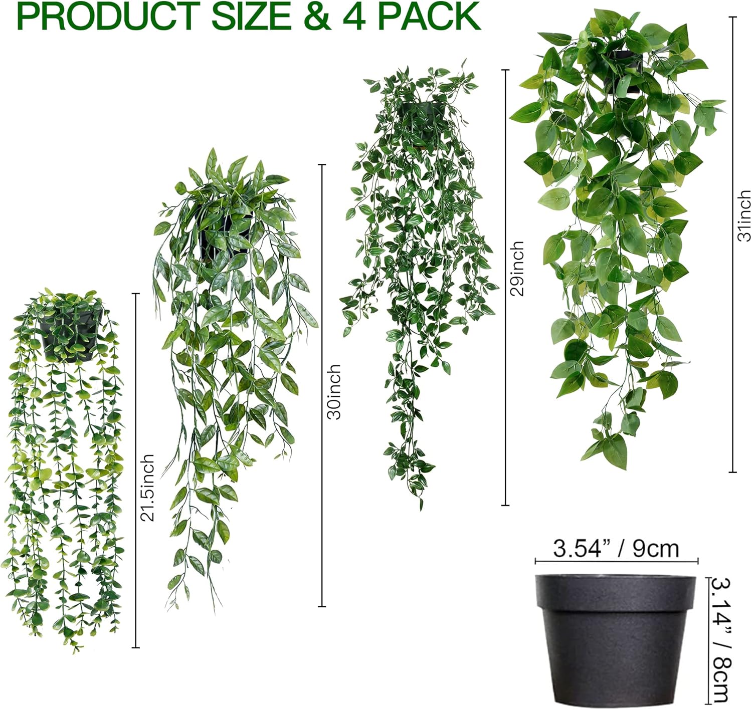 Sggvecsy 4 Pack Artificial Hanging Plants for Home Decor