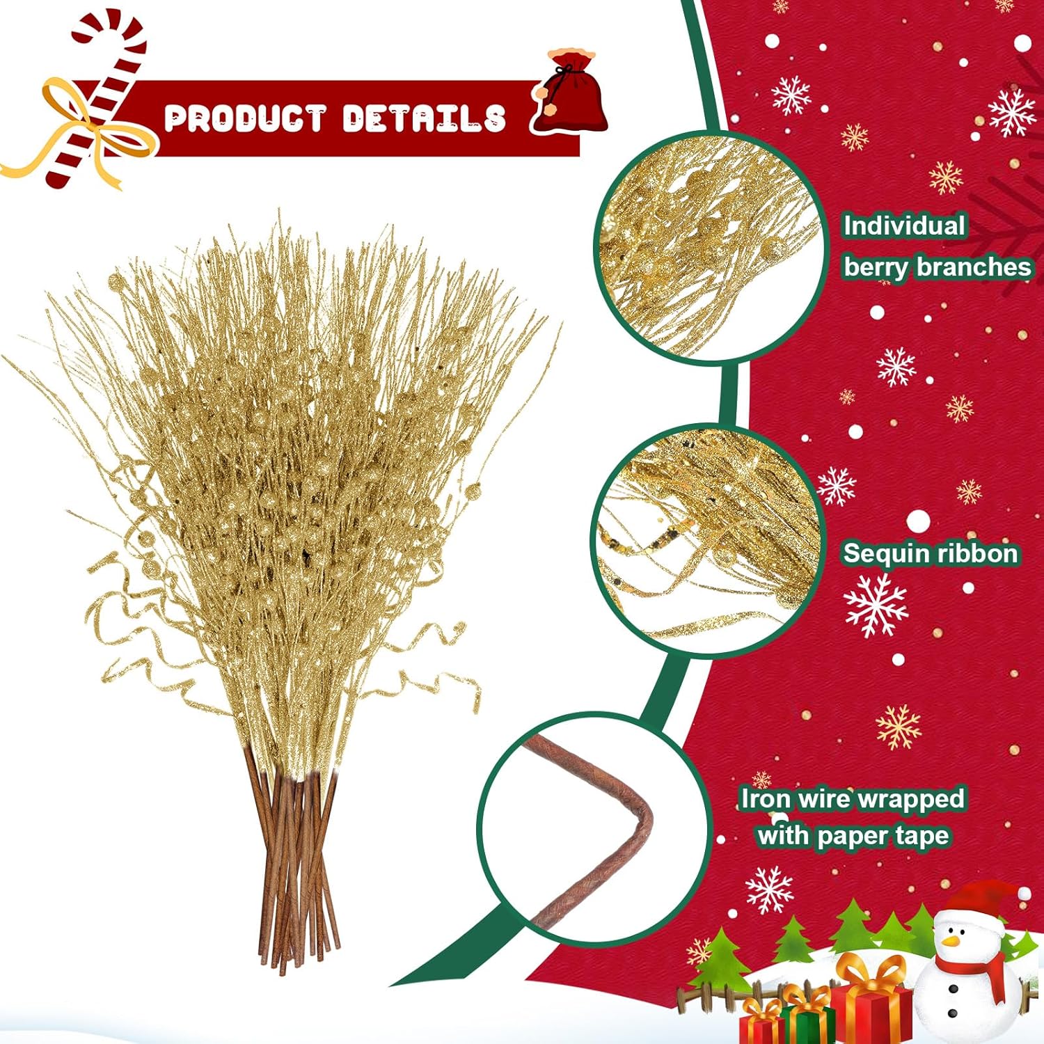 Yunlly 24 Pcs Glitter Christmas Tree Filler Decorations 1
