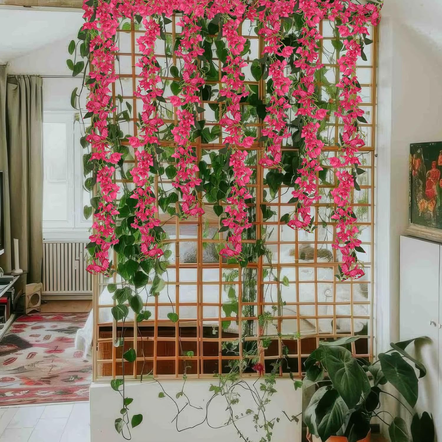 2Pcs Artificial Bougainvillea Hanging Flowers for Outdoor Decor