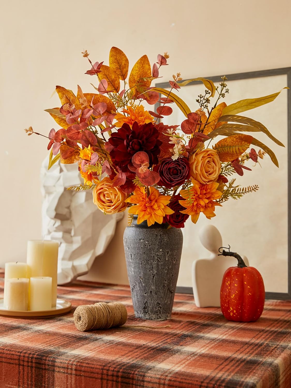Annas Whimsy Artificial Flowers Bouquet with Pumpkins