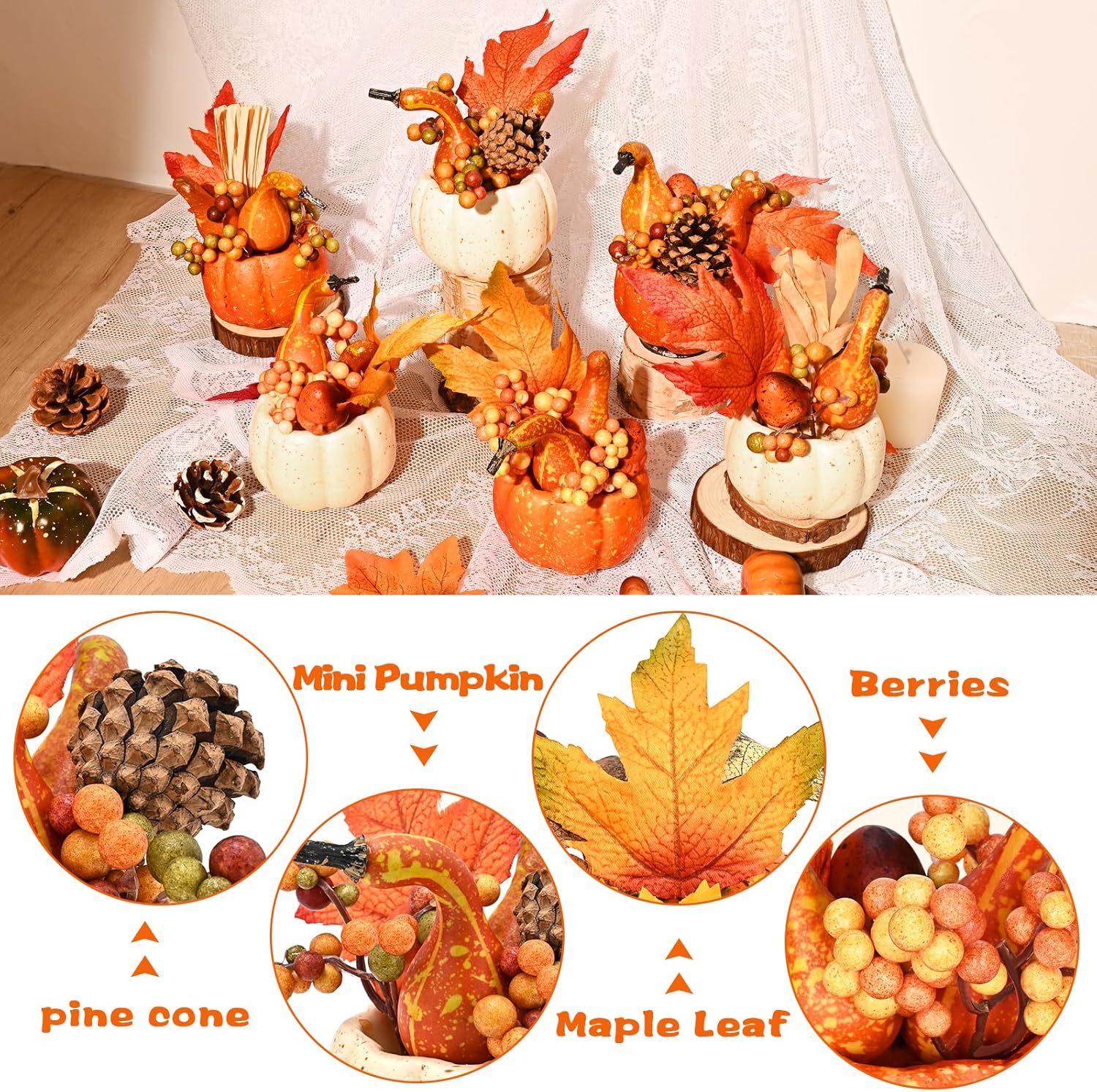 Waipfaru Fall Decor 6Pcs Artificial Pumpkins for Home