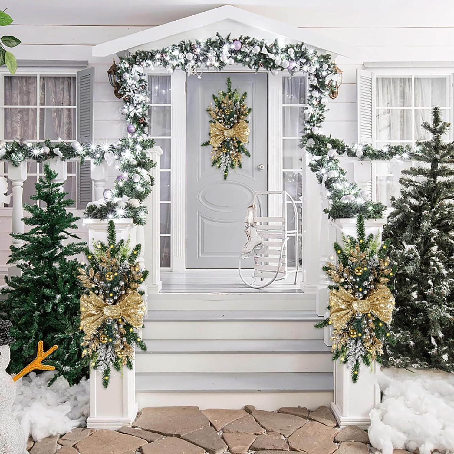 IPOPU Light Up Christmas Swag Wreath Gold