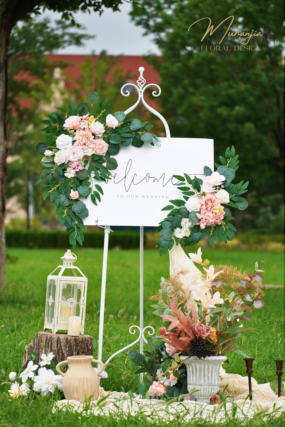 Wedding Sign Faux Flower Swag Pack of 2 Pink Decor