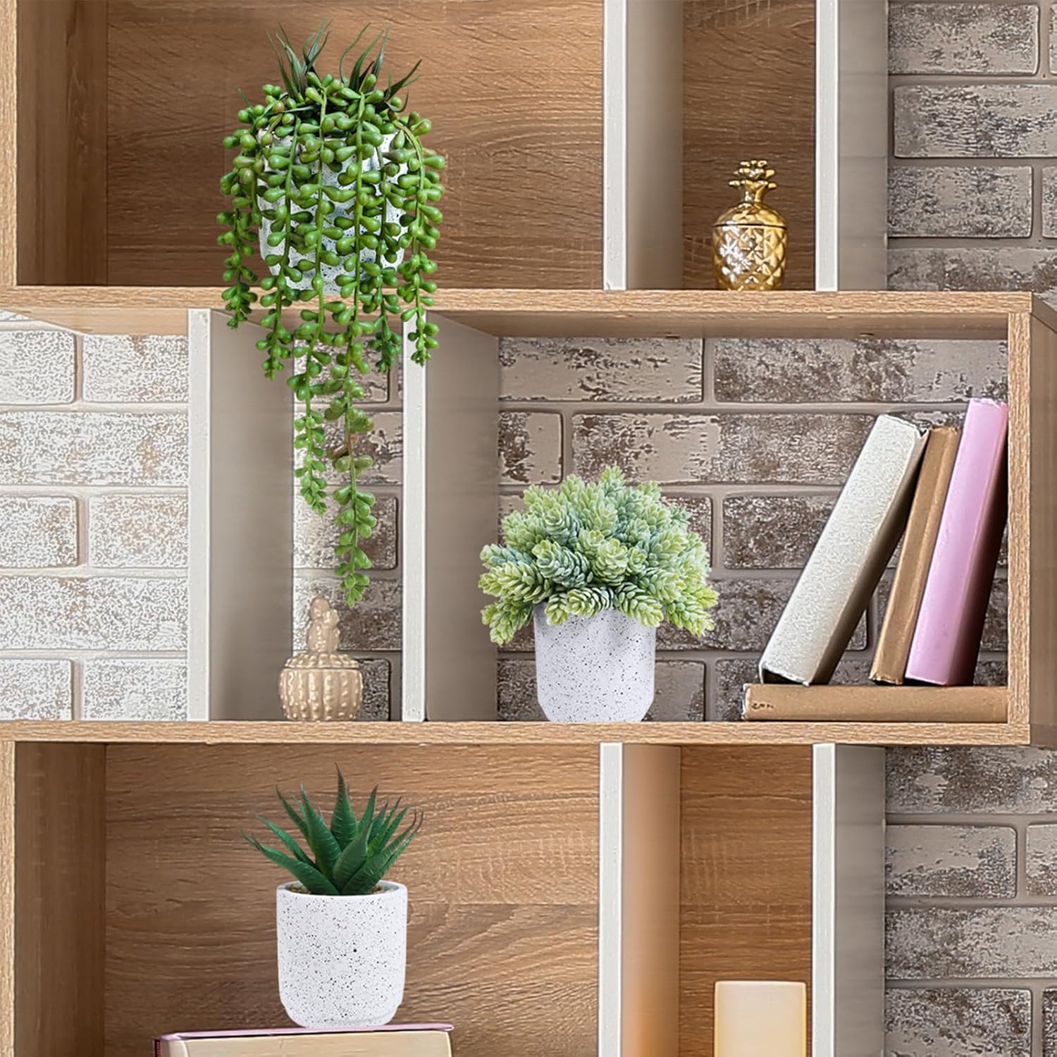 Winlyn Set of 3 Artificial Succulent Plants in White Cement Pots