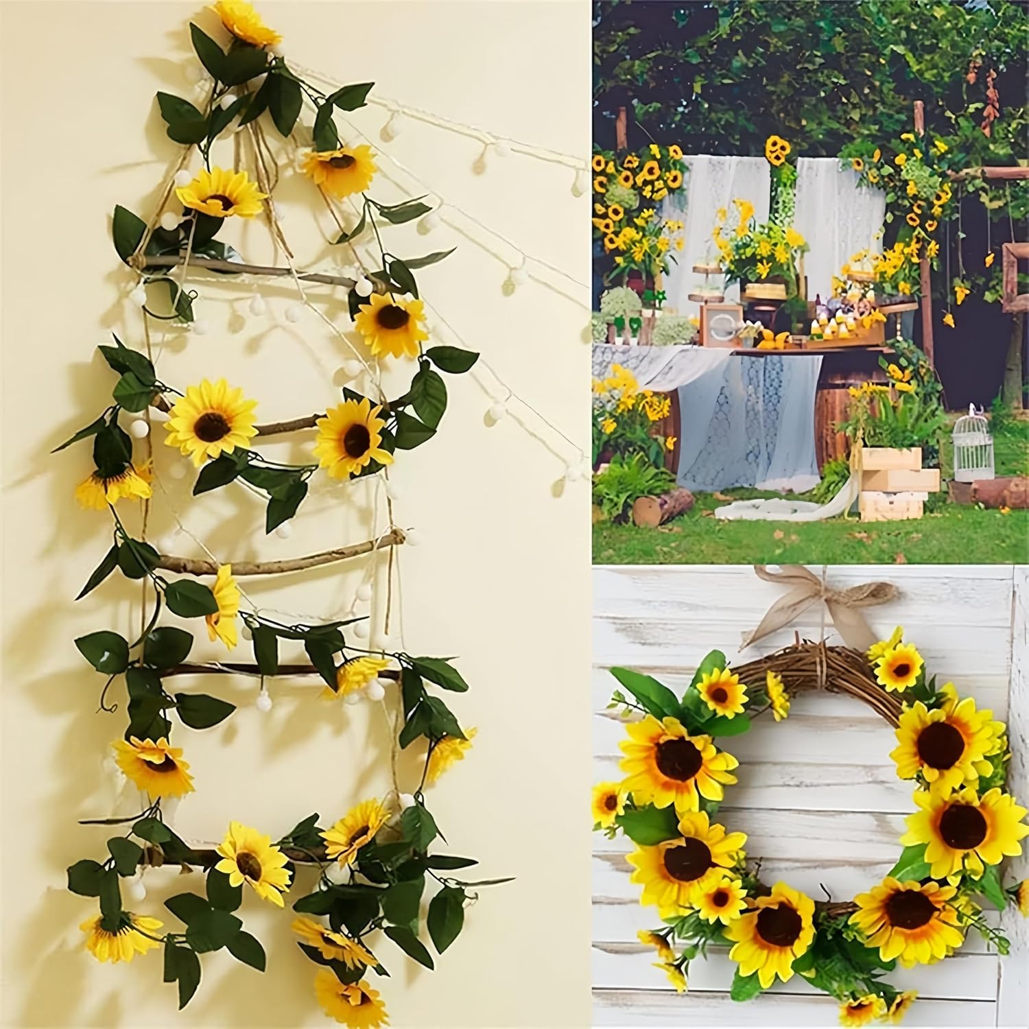 3 Pack Artificial Sunflower Garland Decor 75ft