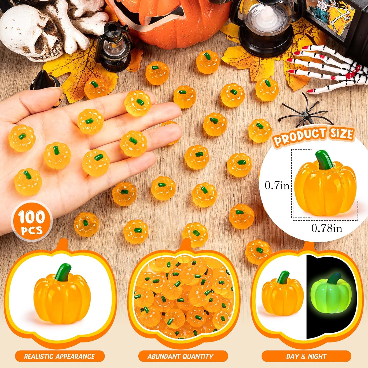 50PCS Glow in the Dark Mini Resin Pumpkins Halloween Decor