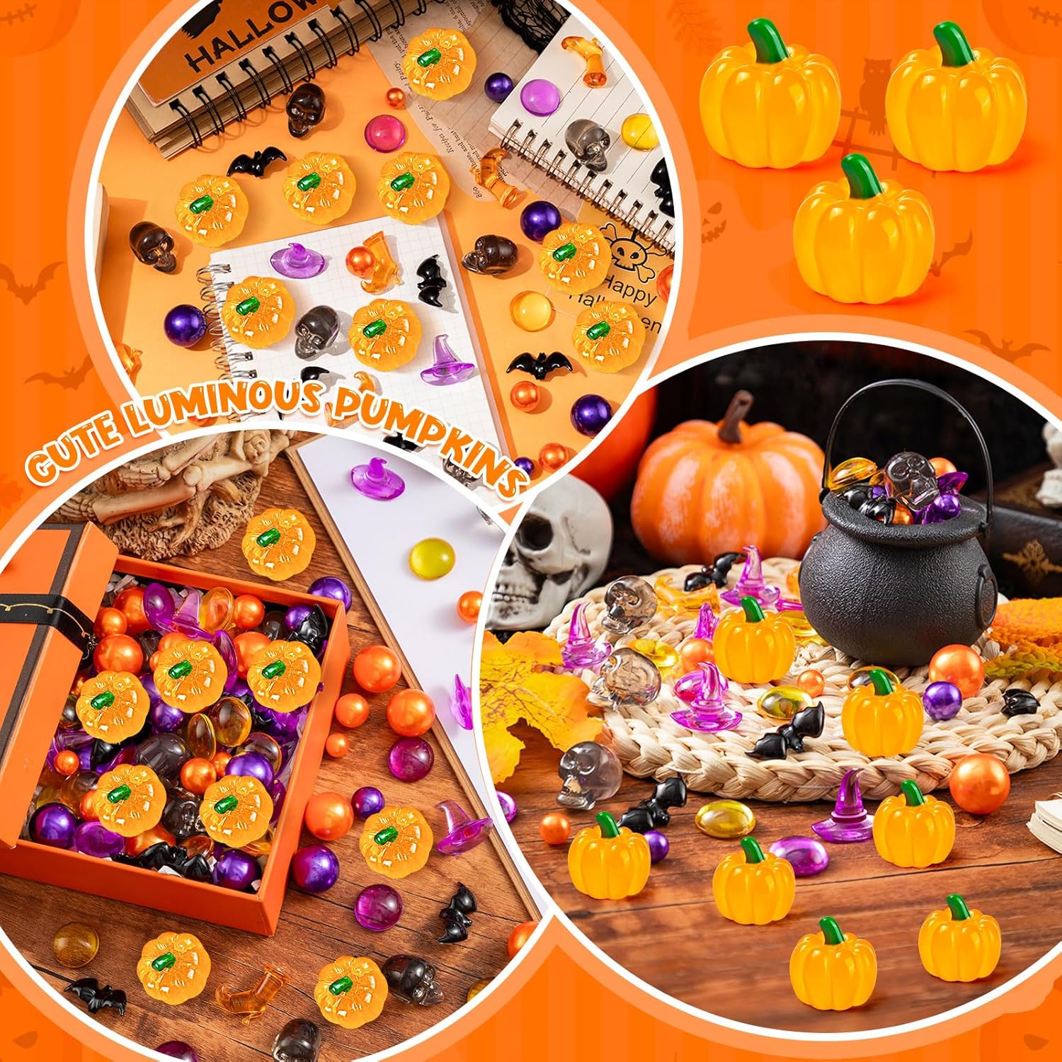 50PCS Glow in the Dark Mini Resin Pumpkins Halloween Decor