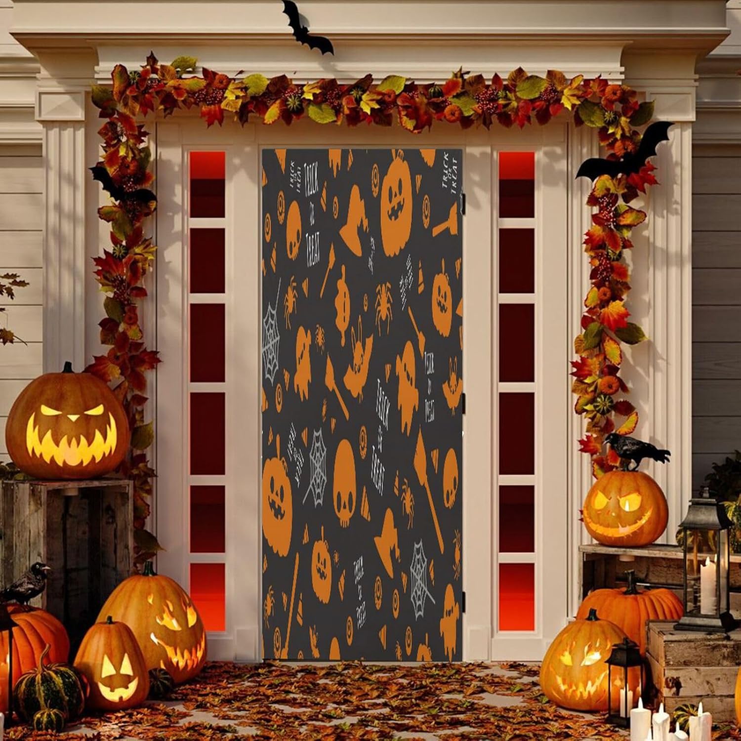 Susiyo Halloween Skull Pumpkin Door Cover 35x79 Inch