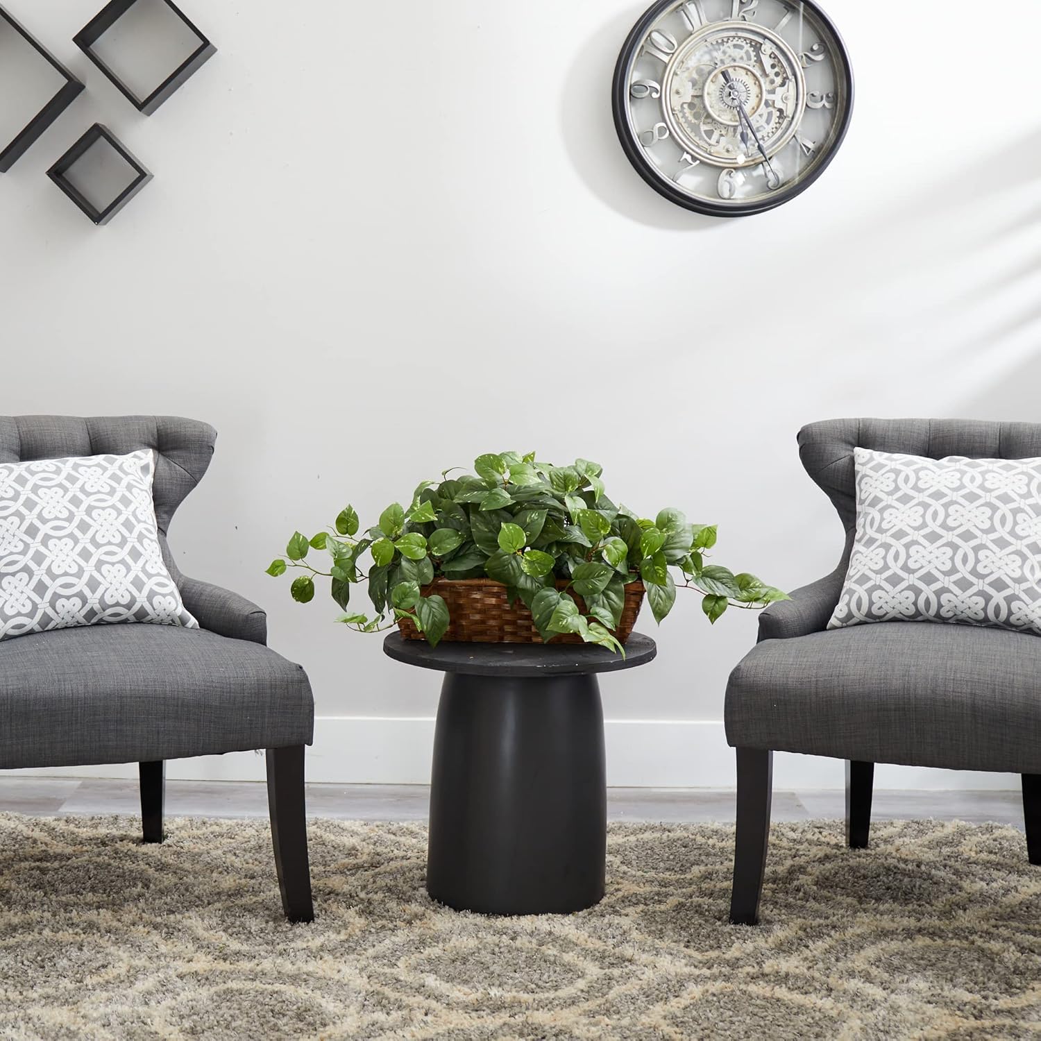 Nearly Natural Pothos Plant with Ledge Basket Green