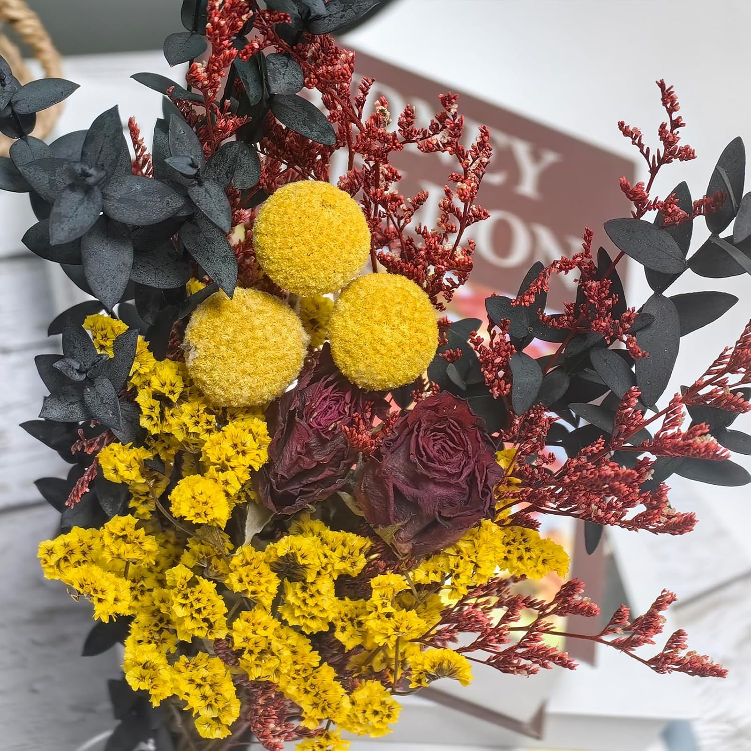 LBREVOGA Dried Flower Bouquet - 15 Inches Red Design