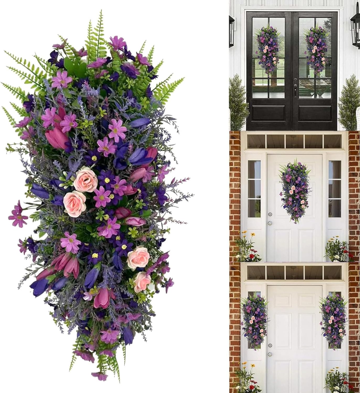 HELLORSO Artificial Purple Lavender Teardrop Door Decor