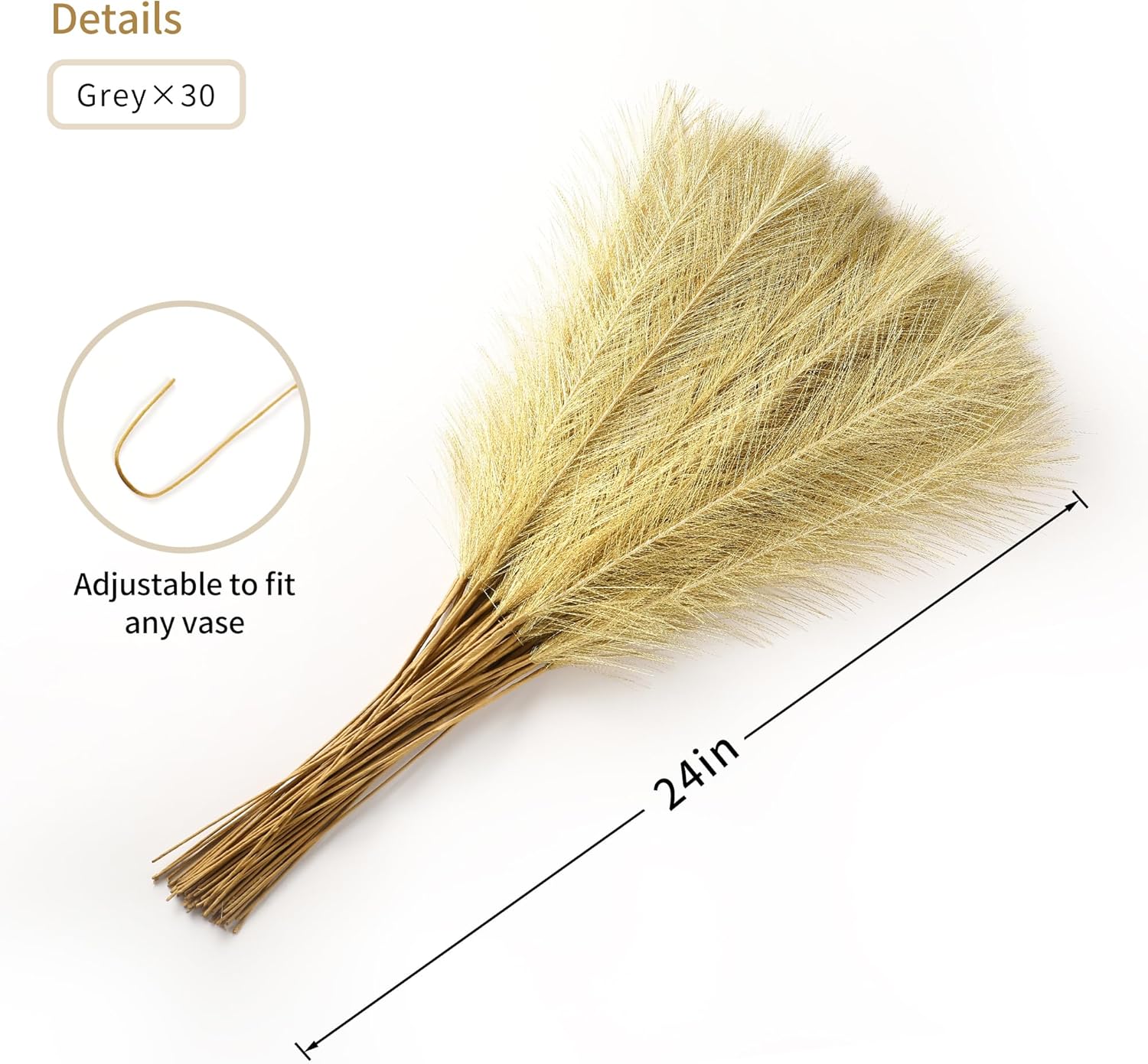 Gold Faux Pampas Grass Wall Decor 30pcs 24 Inch