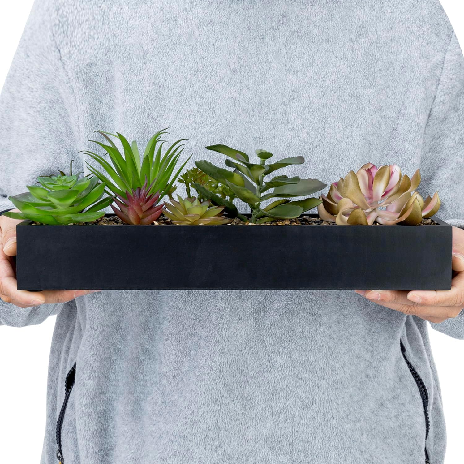 MyGift Artificial Succulent Arrangement in Black Rectangular Planter