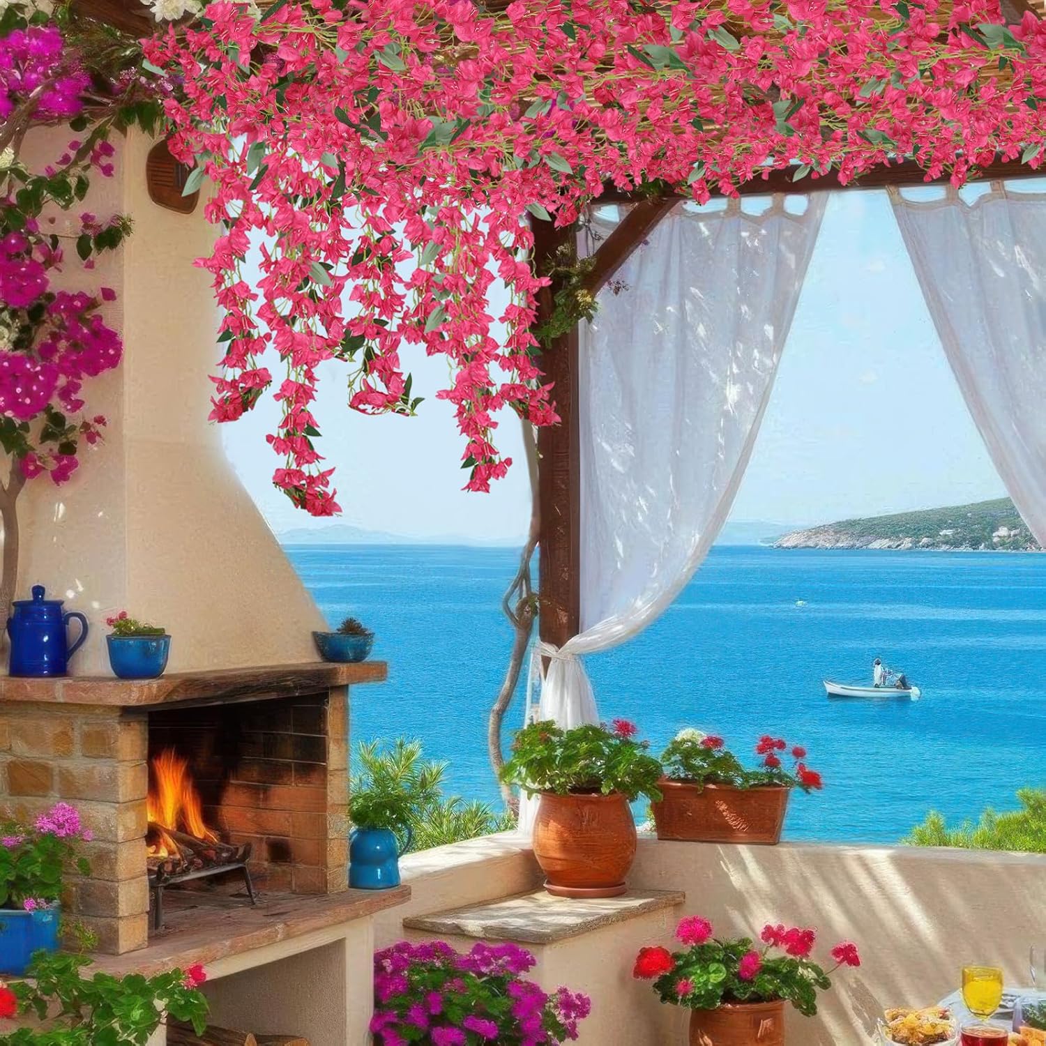2Pcs Artificial Bougainvillea Hanging Flowers for Outdoor Decor