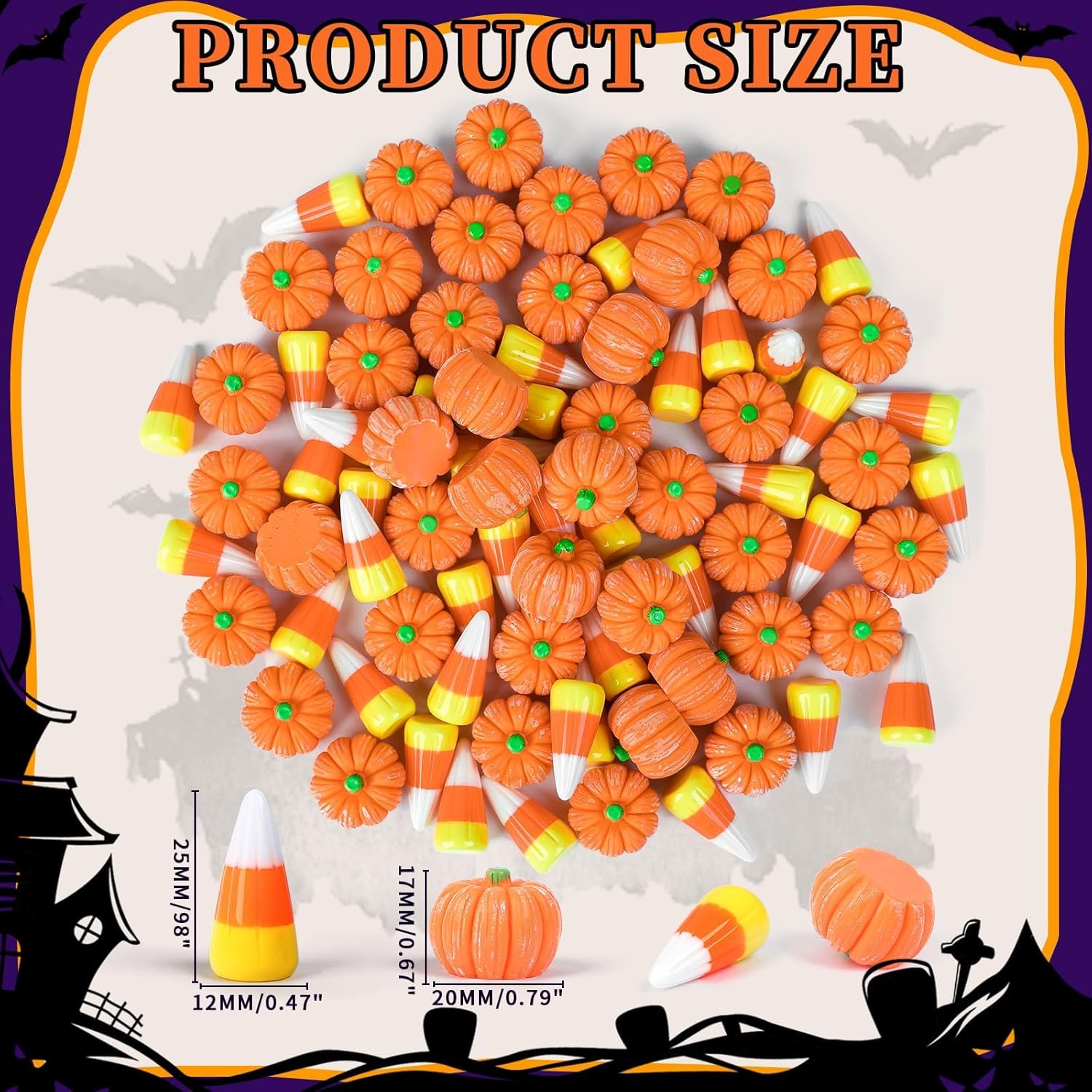 Halloween Resin Charms 80Pcs Mini Pumpkin Candy Corn Decor