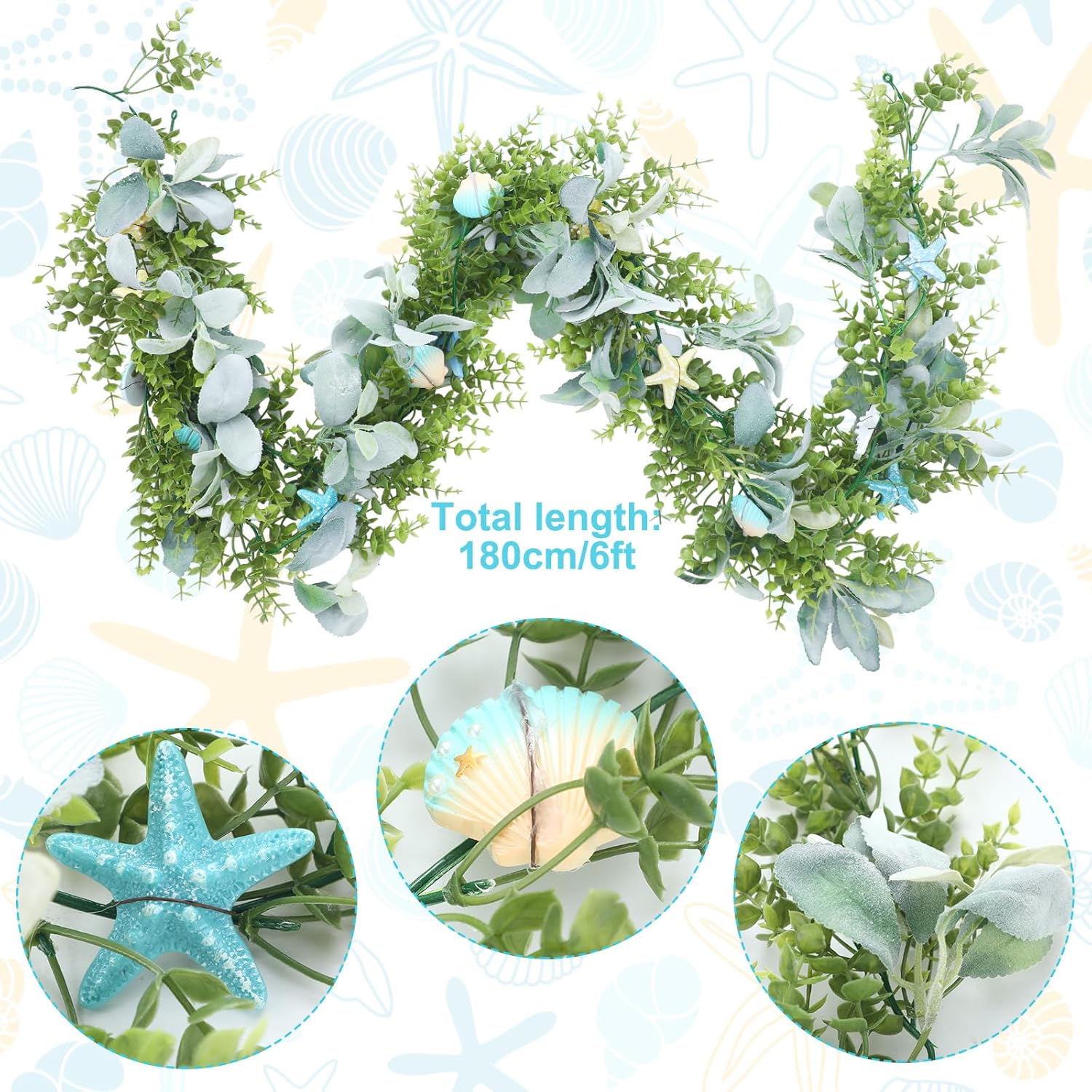 6 Ft Seashell Garland for Summer Decor